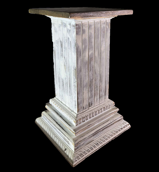 Distressed Colonial Plant Stands Solid Wood Oak Tops 22 Tall Column Style NEW