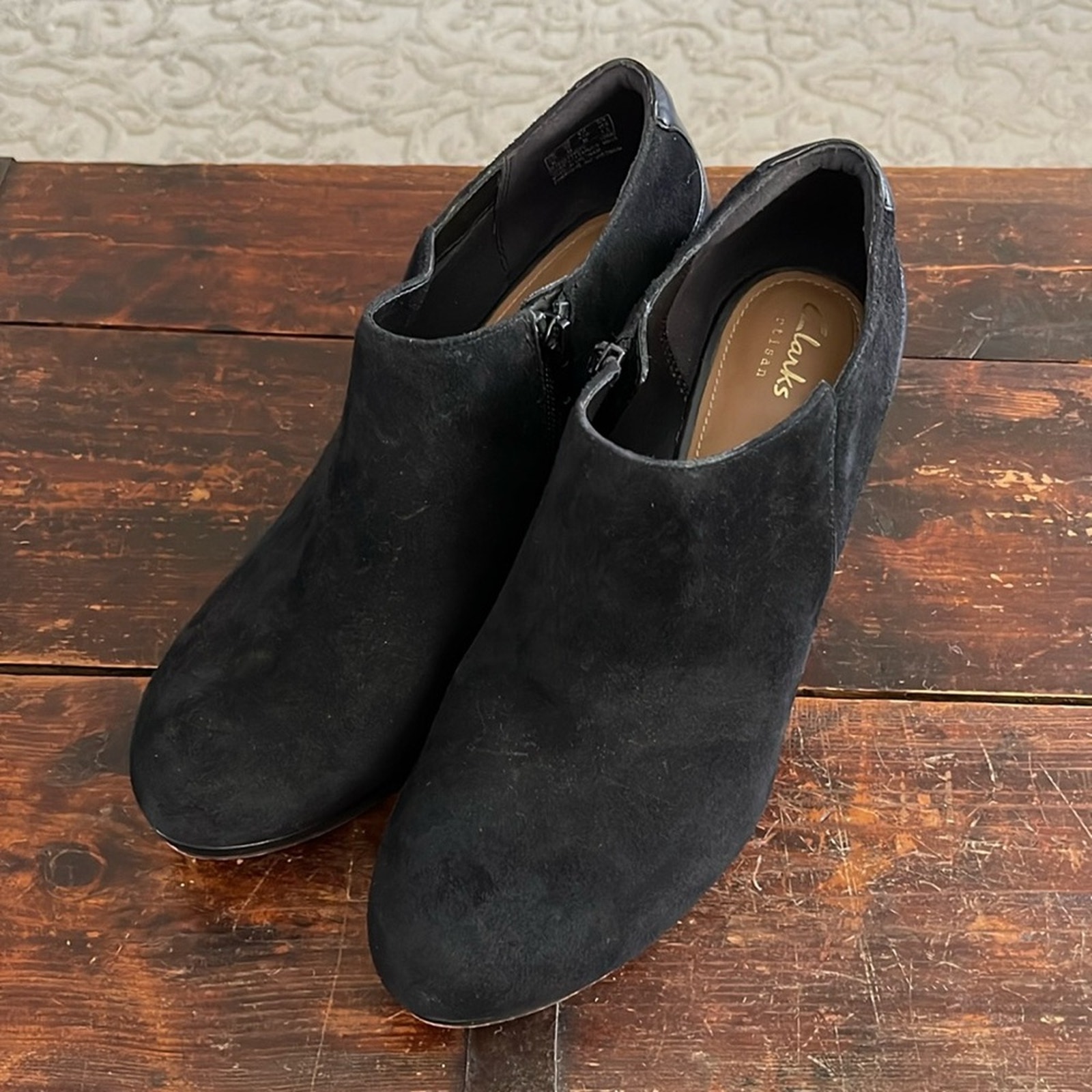 Clarks Black Suede Heeled Ankle Shoes 3 Size 10