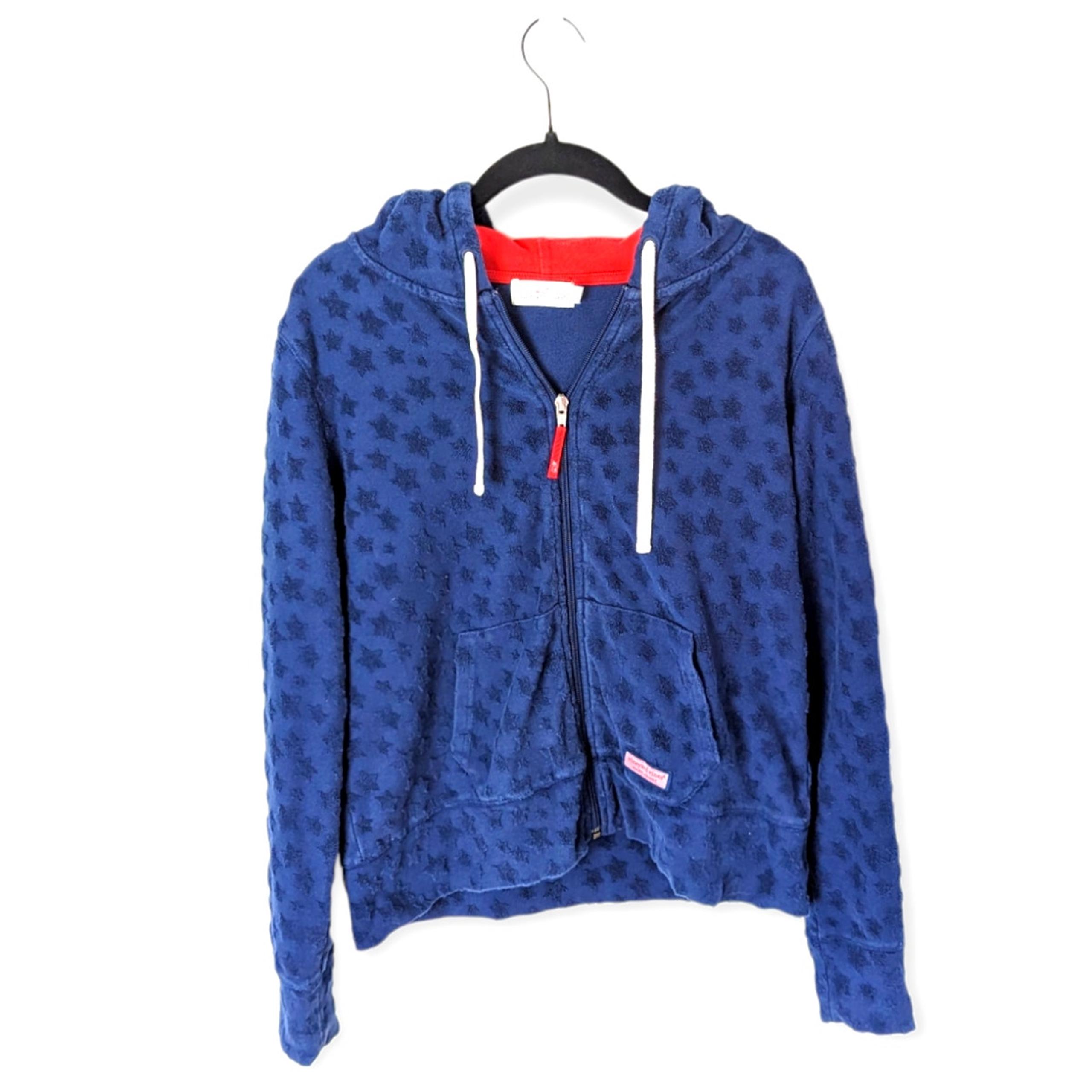 Vineyard Vines Women's Deep Bay Blue Cotton Blend Star Full Zip Hoodie Size S