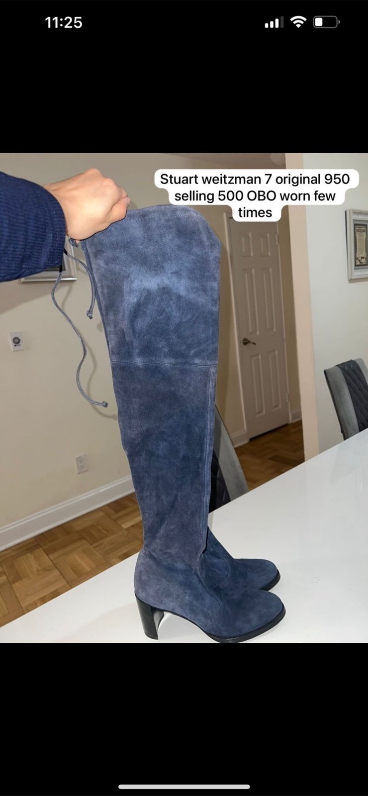 Stuart weitzman over the knee blue suade heel boots size 7