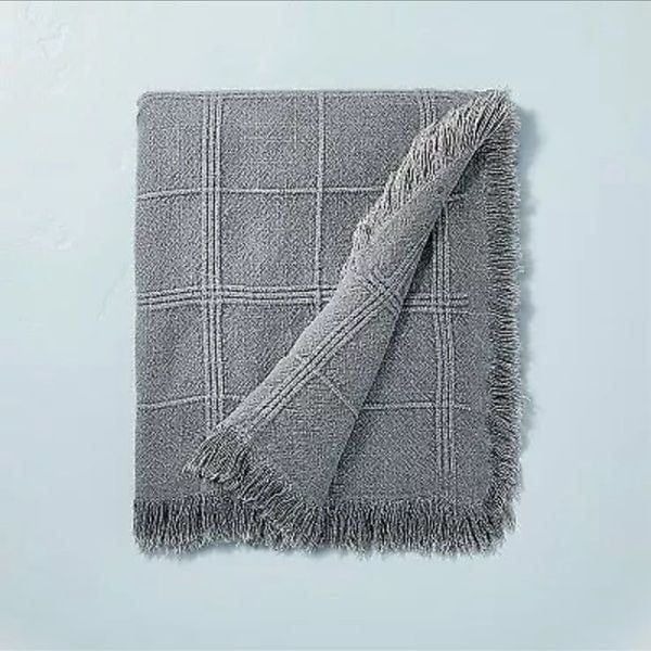 Hearth & Hand Grey Grid-lined Textured Throw Blanket