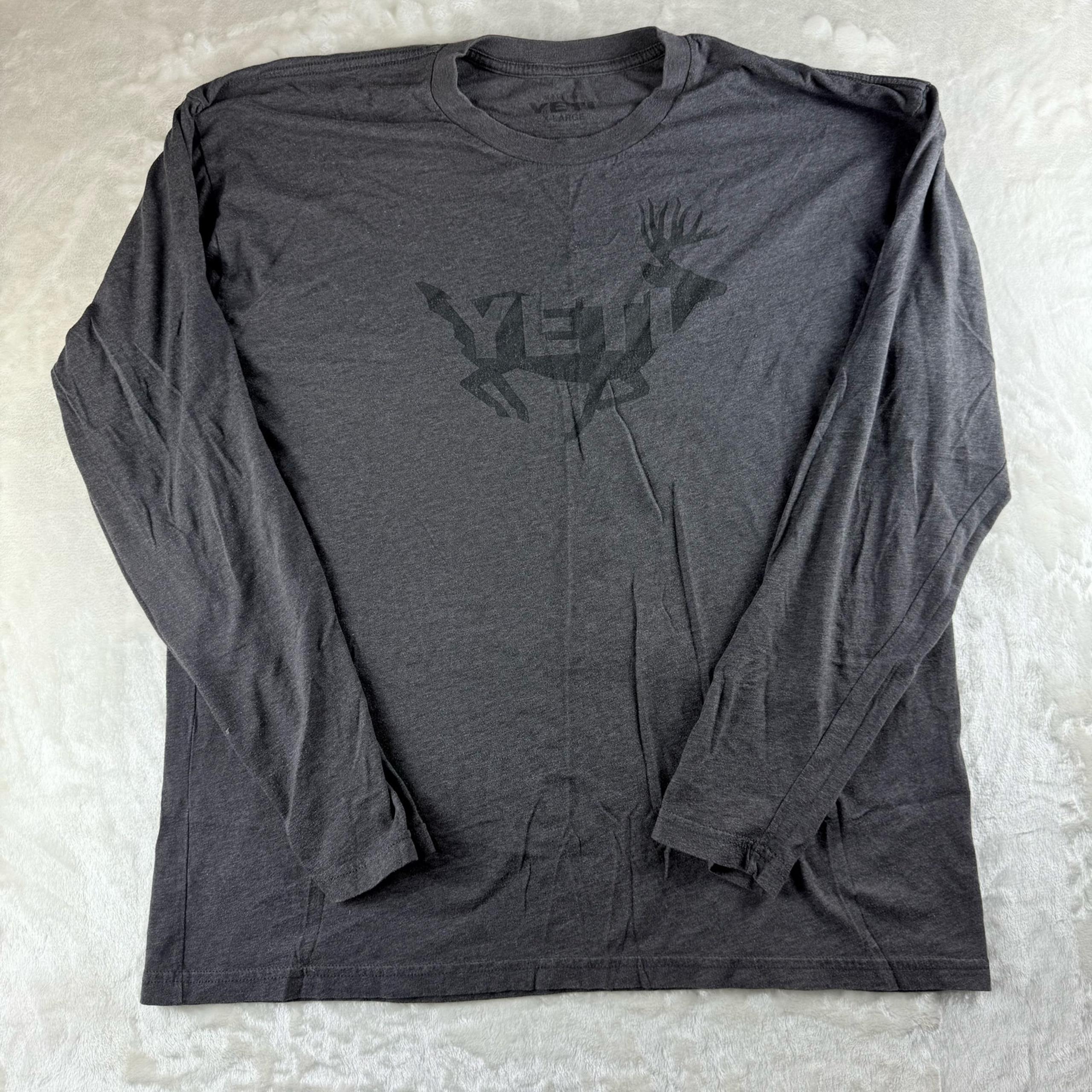 Yeti T Shirt Elk Graphic Logo Men's XL Long Sleeve Gray Casual Outdoor Hiking