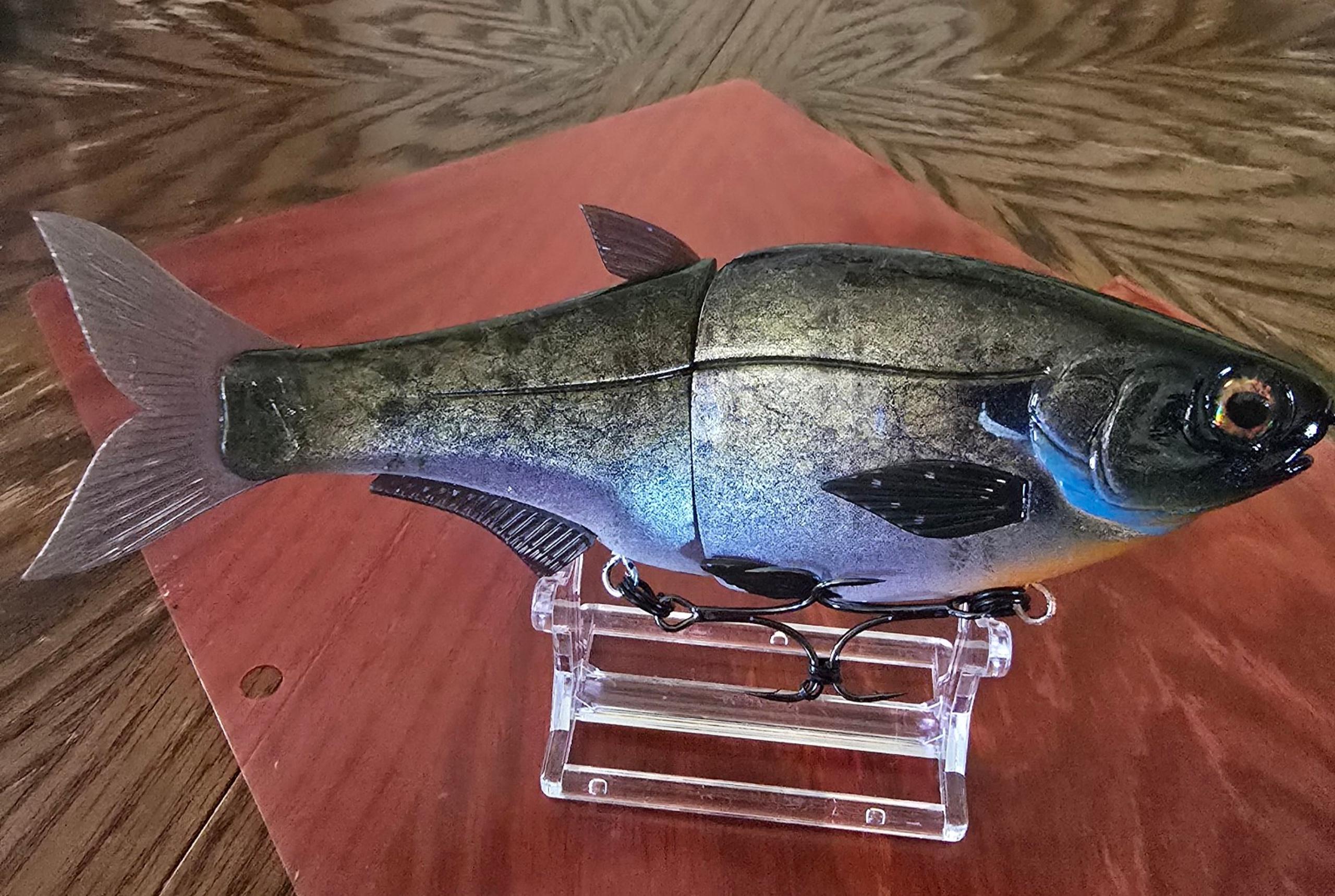 Custom Painted 7" Hinkle Shad Jr Glide Bluegill Pattern Color Shift Owner Hooks
