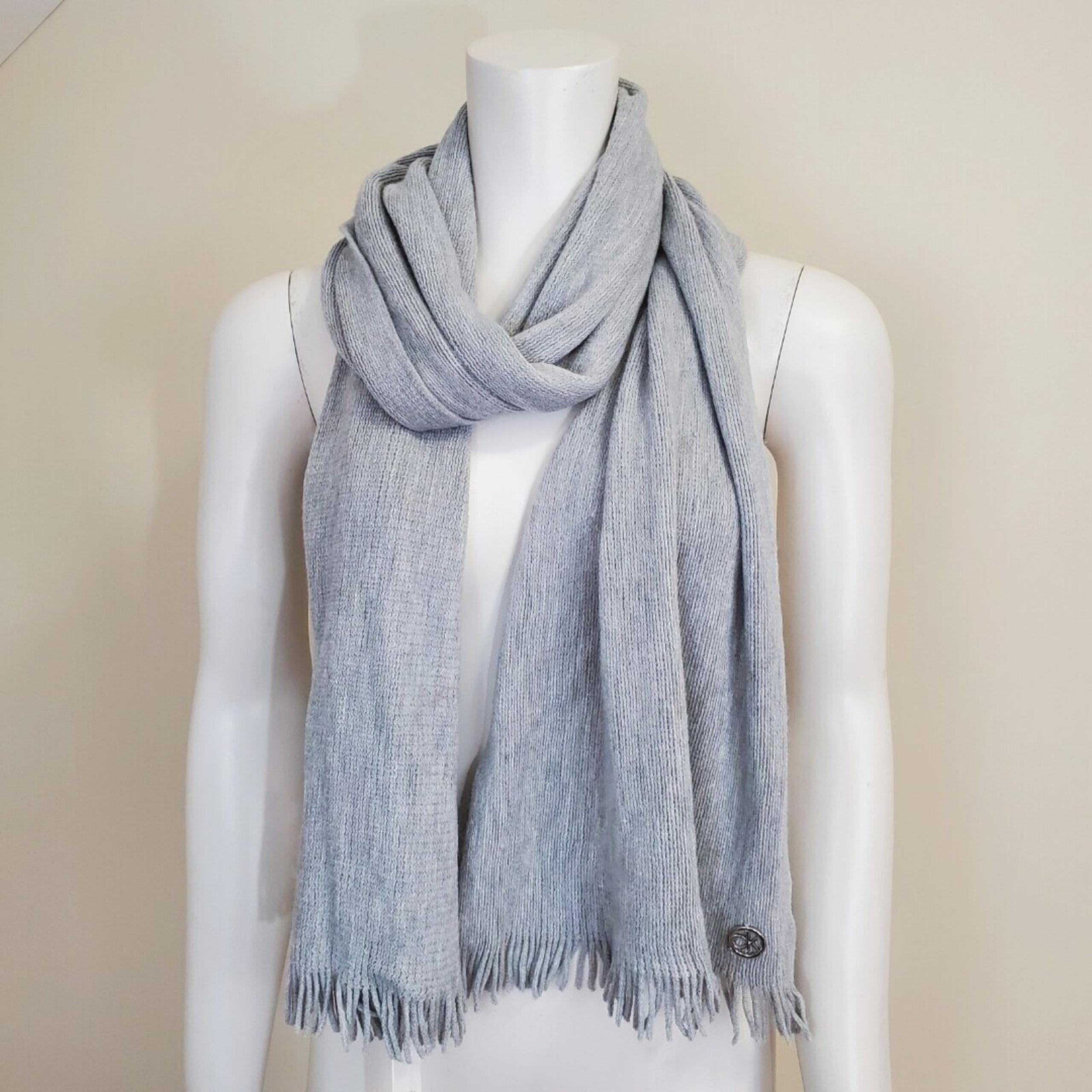 NWT Calvin Klein Lightweight Soft light gray Scarf Fringe 80"x14" coastal travel