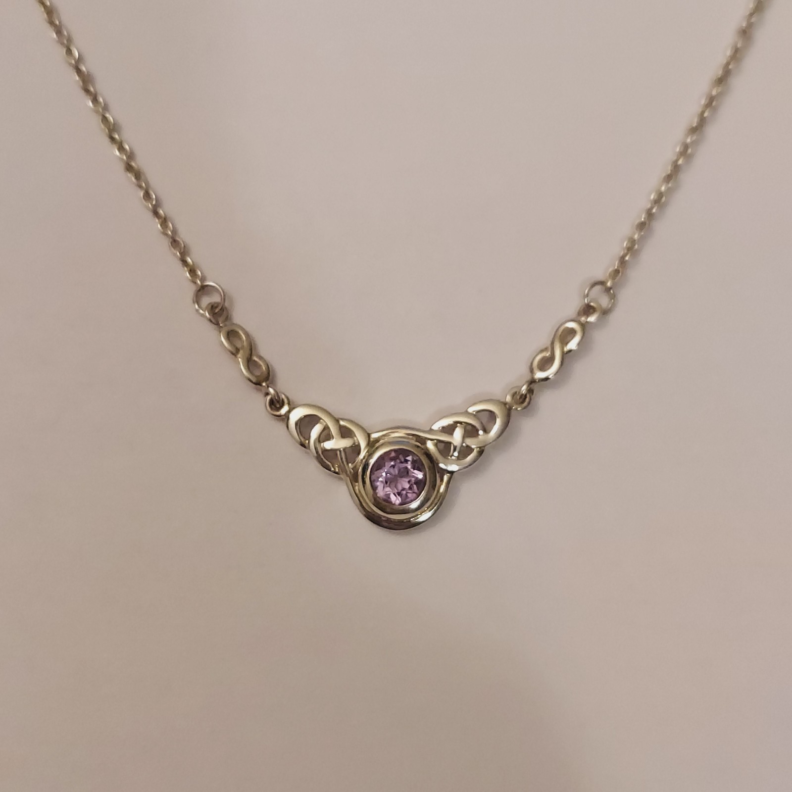 Vintage 925 Sterling Silver Celtic Knot Necklace with Amethyst