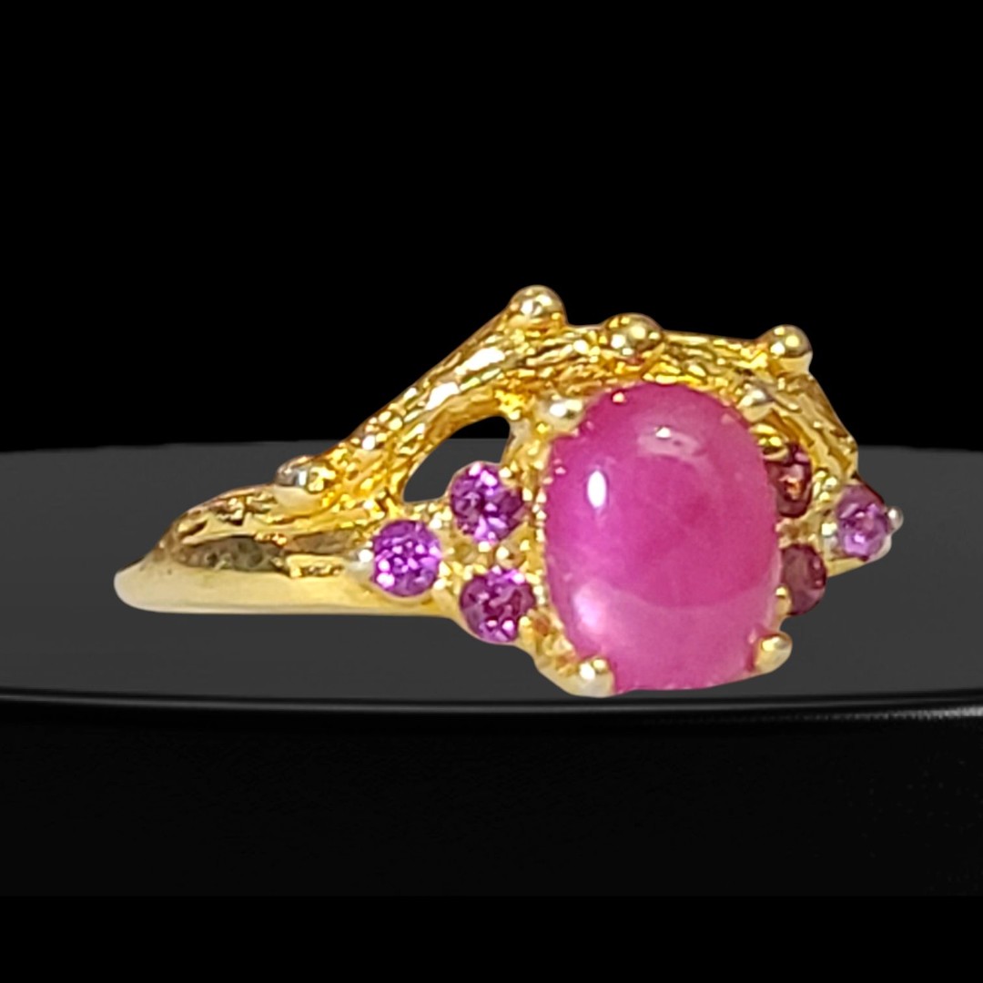 Ruby Star Oval Cabochon Ring 14k Gold over 925 Sterling Silver Amethyst sz 8.25