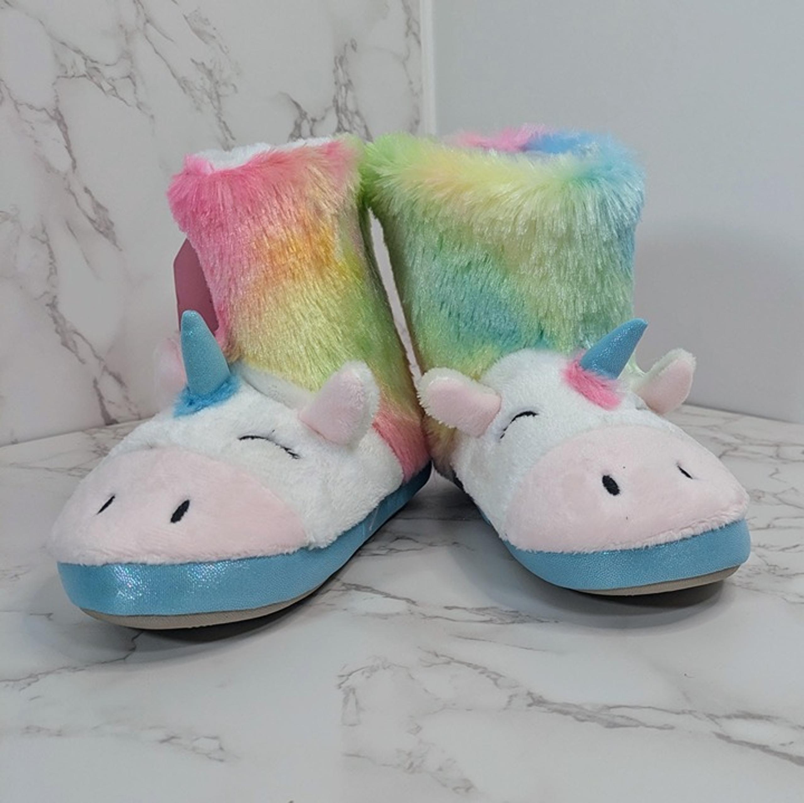 NEW Totes Toasties Kids Unicorn Boot Slippers US Girls Size 13-1 Pastel Rainbow