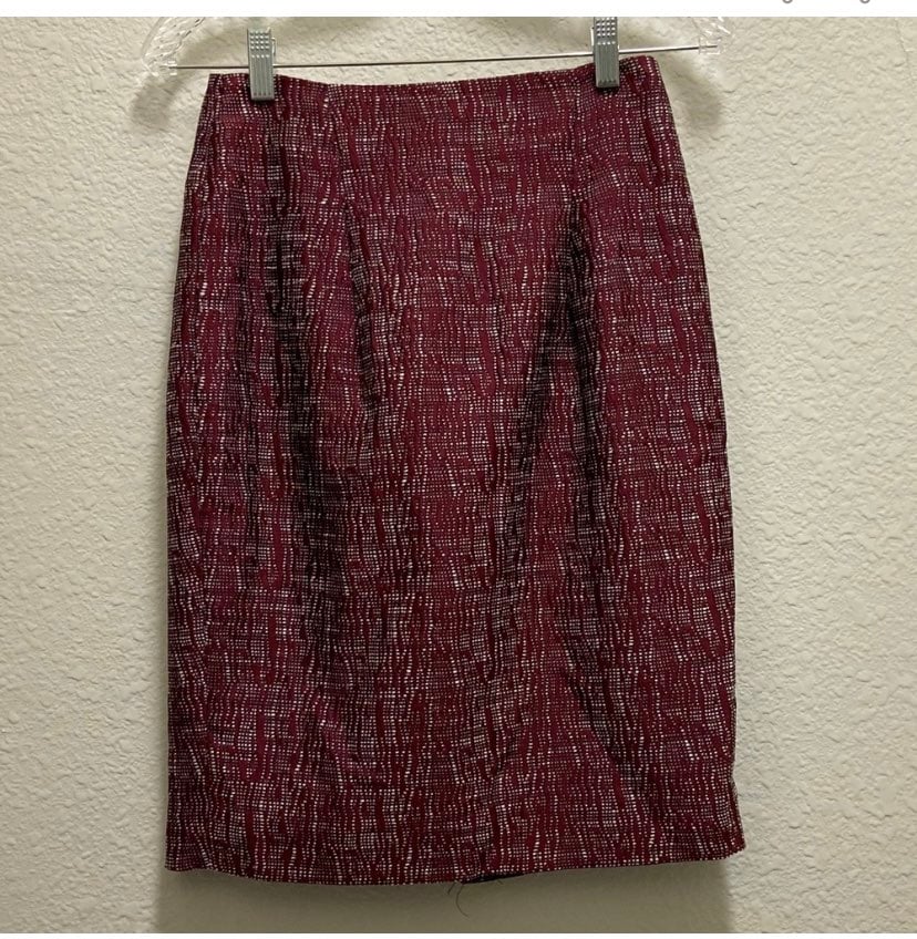 Maroon and White Pencil Skirt