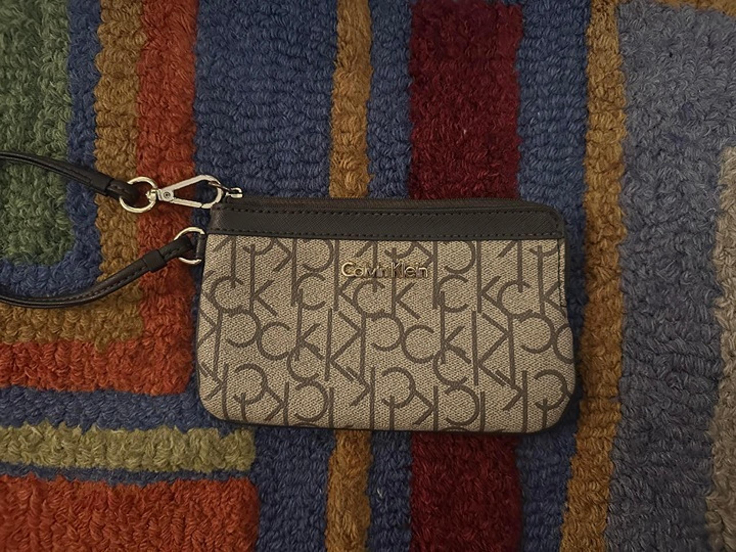 Calvin Klein Women's Logo Jacquard Large Wristlet, Khaki Brown