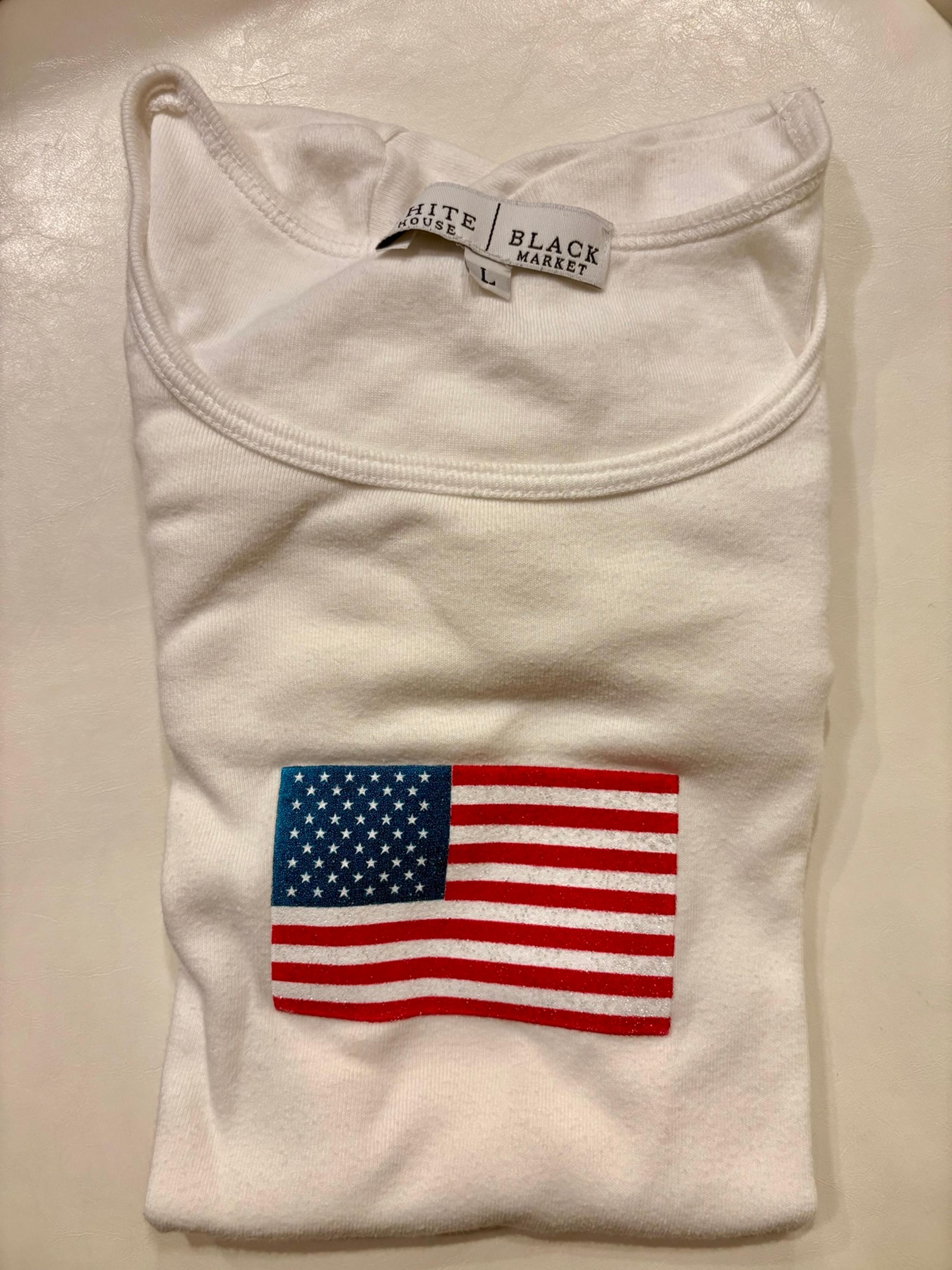 White House Black Market July 4th American flag long sleeve cotton white top L