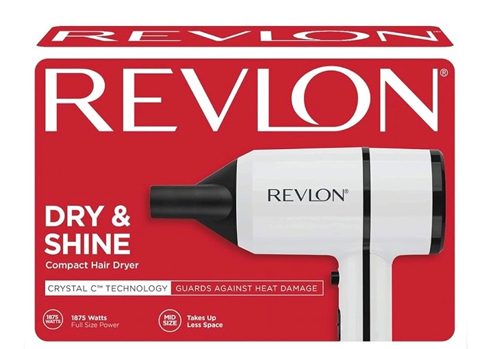 REVLON White 1875W Crystal C + Ceramic Compact Hair Dryer-Fights Heat Damage-NEW