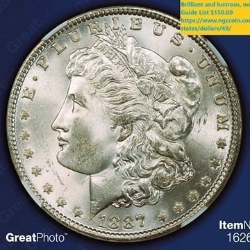 1887 MS-64- Morgan Silver Dollar - NGC - Clean and Lustrous-- PCGS list 150.00