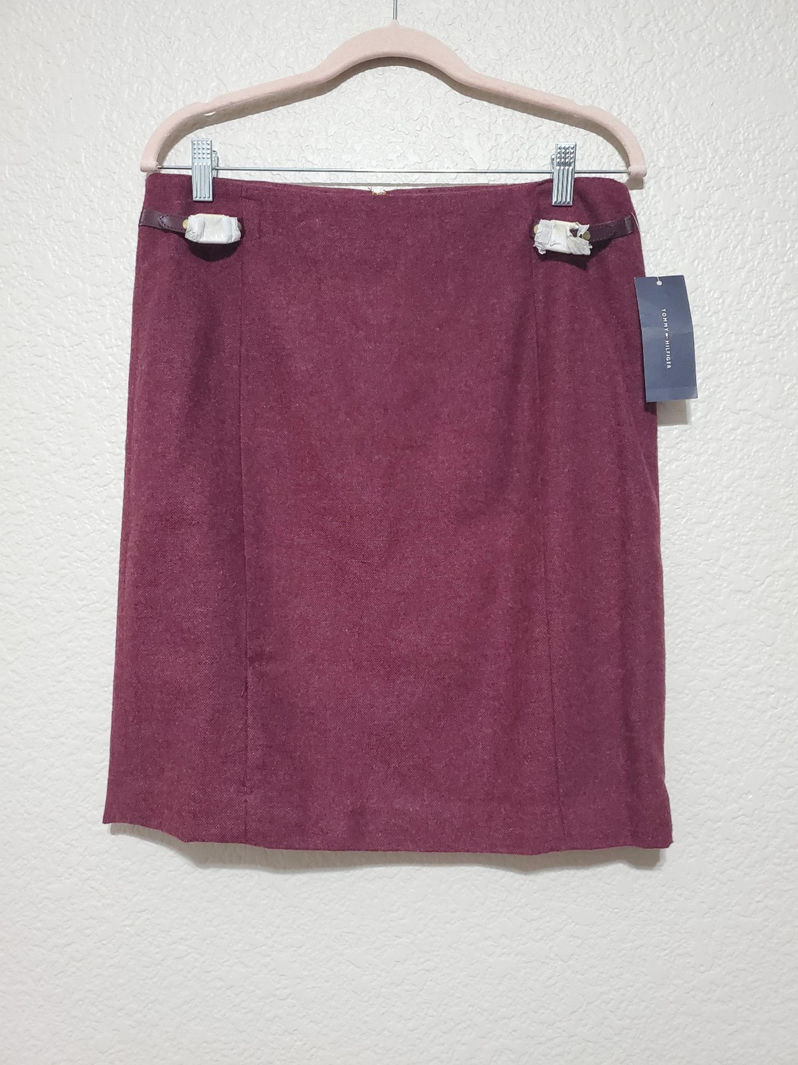NWT Tommy Hilfiger Burgundy Wool Blend Knee Length Pencil Skirt Women's Size 8