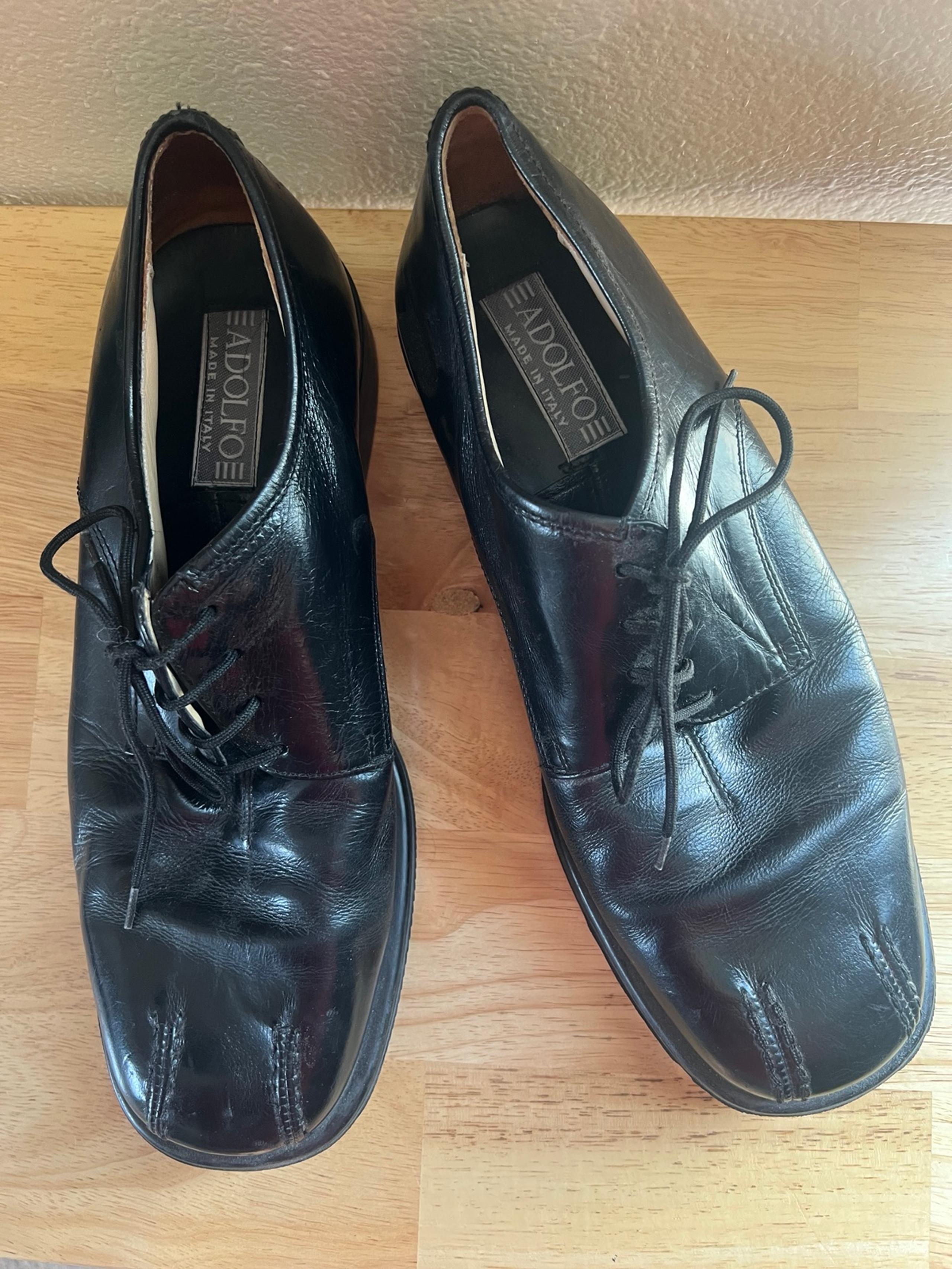 Adolfo Black Leather Mens Shoes Size 10 M 3327/1 Made in Italy - Great Condition