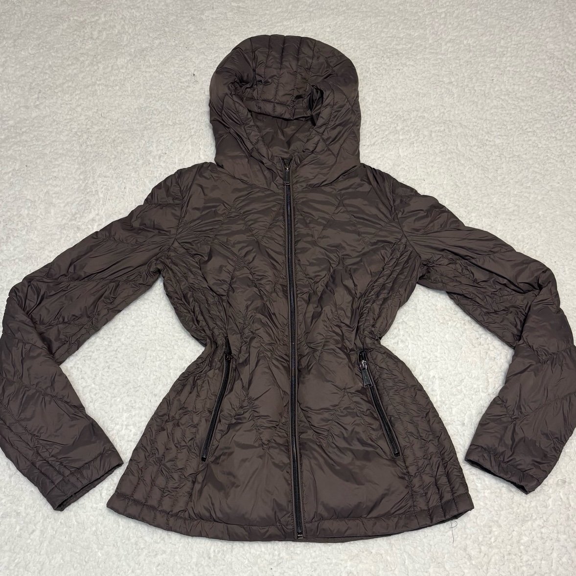 Michael Kors Women Dark Taupe Full Zip Packable Puffer Jacket