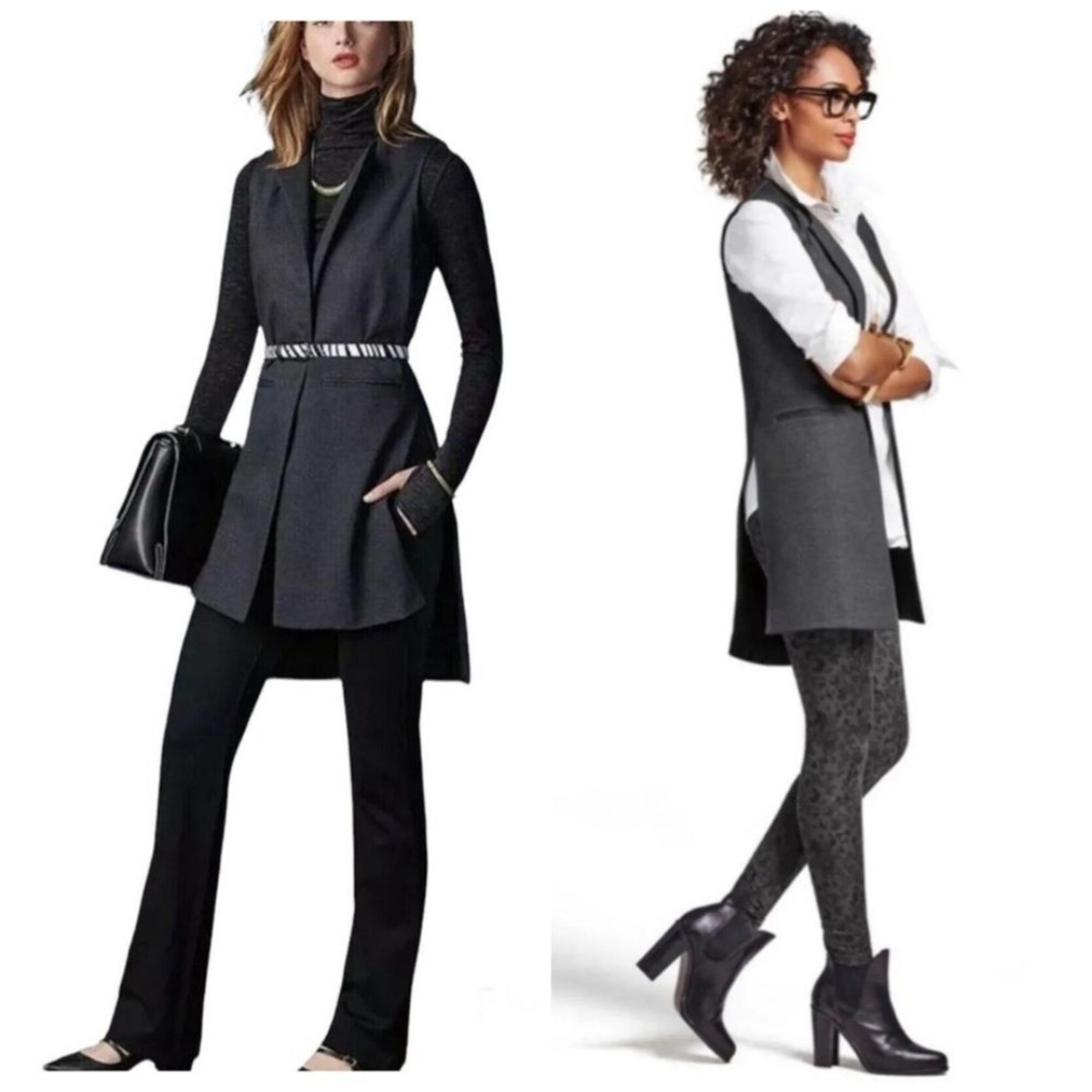 Cabi Women’s Drafting Charcoal Grey Vest Size S Step Hem Side Slits Lagenlook