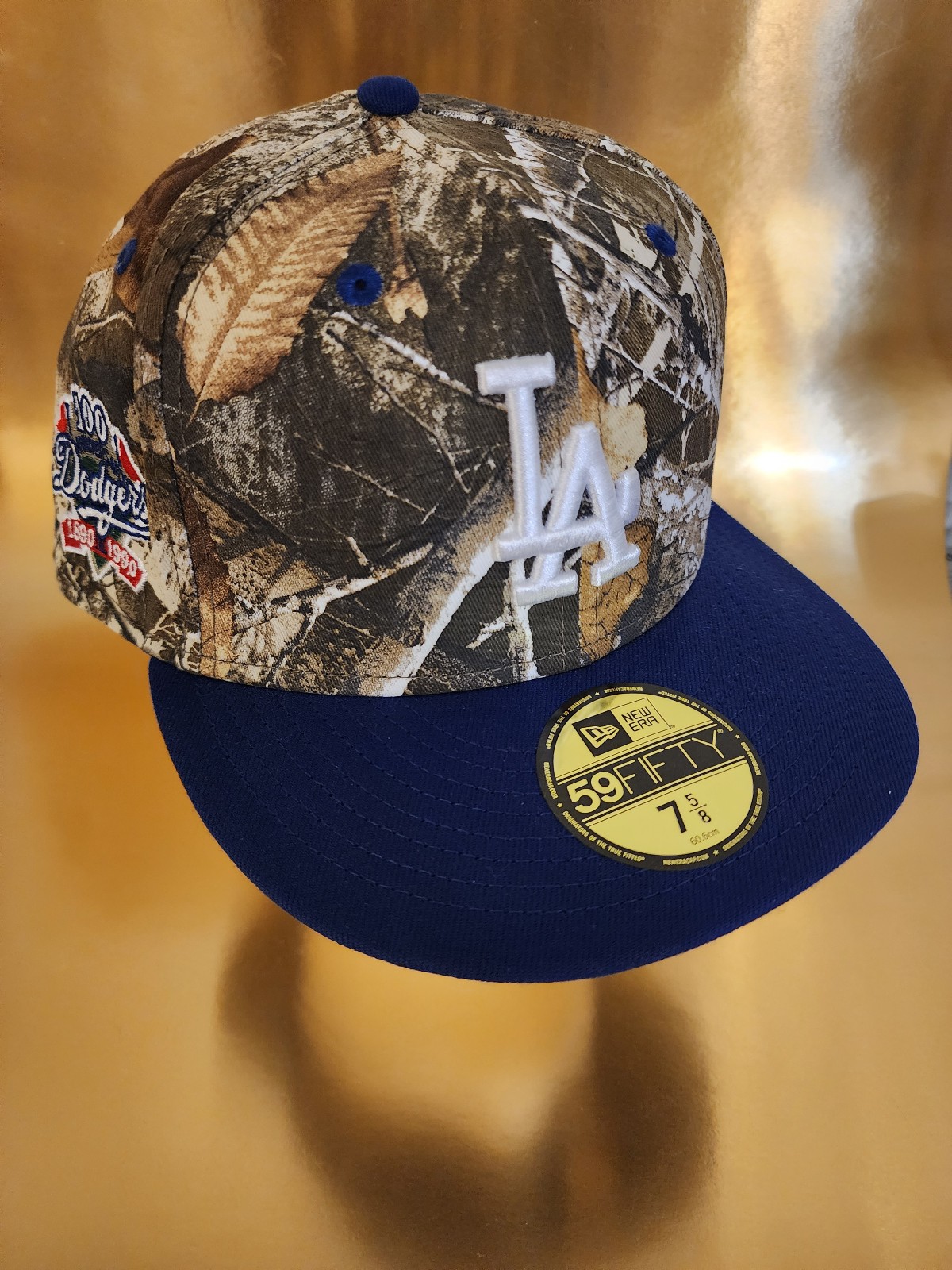 Los Angeles Dodgers New Era Real Tree 100th Anniversary Size 7 5/8 Fitted Hat