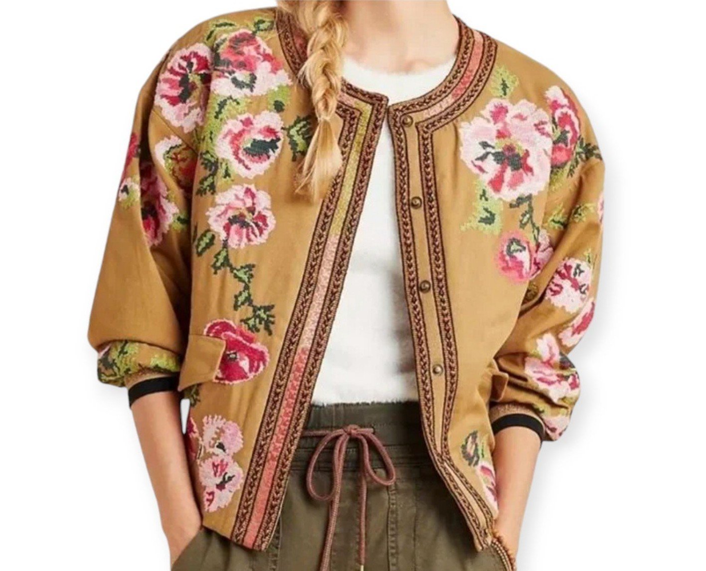 Anthropologie Embroidered Bomber Jacket sz XSP