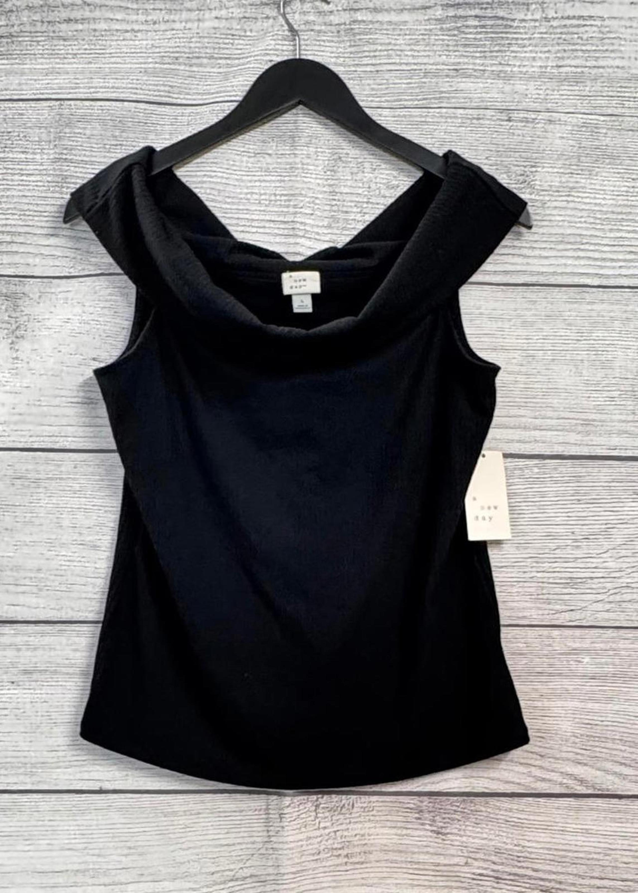 A New Day Black Ribbed Blouse Women Size Large