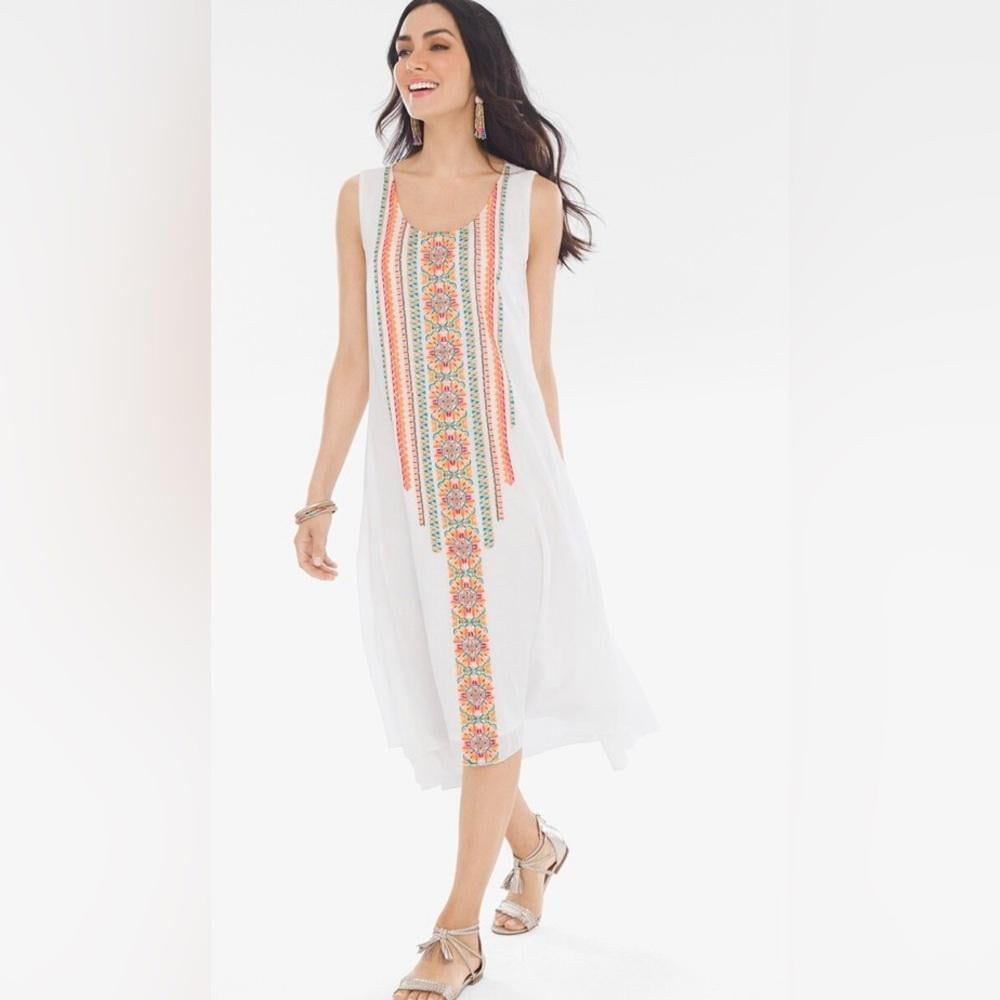 NWT Chicos Embroidered-Trim Maxi Dress