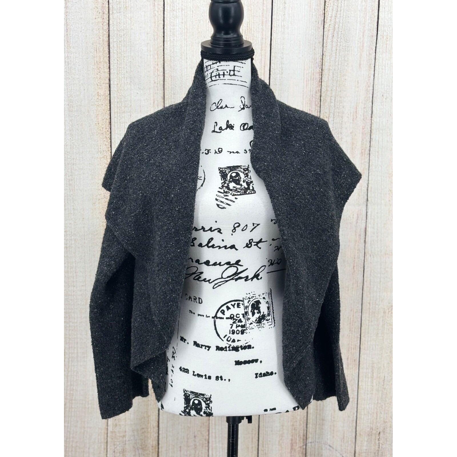 Eileen Fisher Small Gray Wool Blend Cardigan Shrug Open Front Cropped Sweater