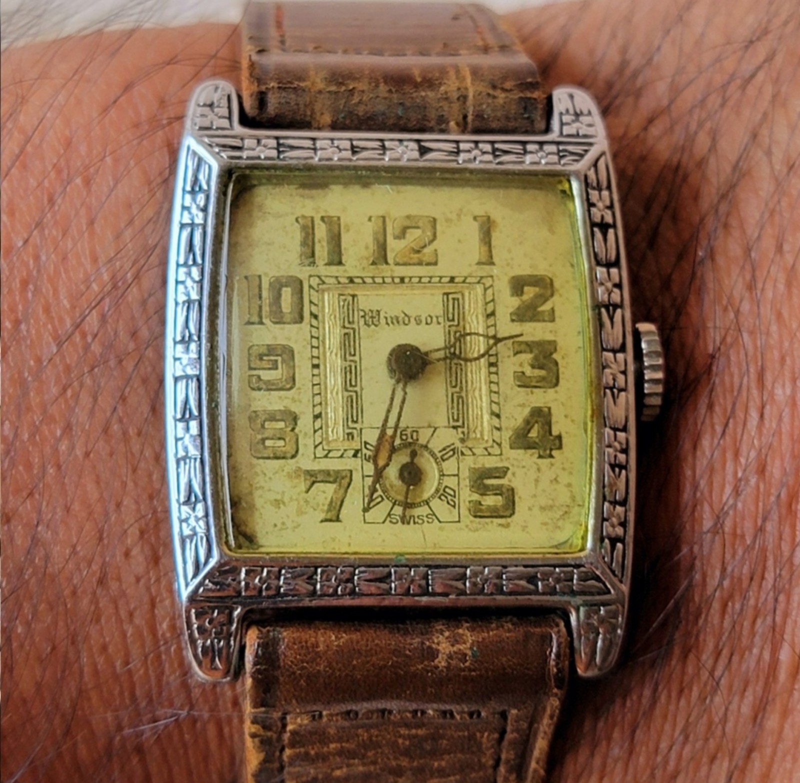 ANTIQUE Mens Watch Windsor Military Sub Second Art Deco