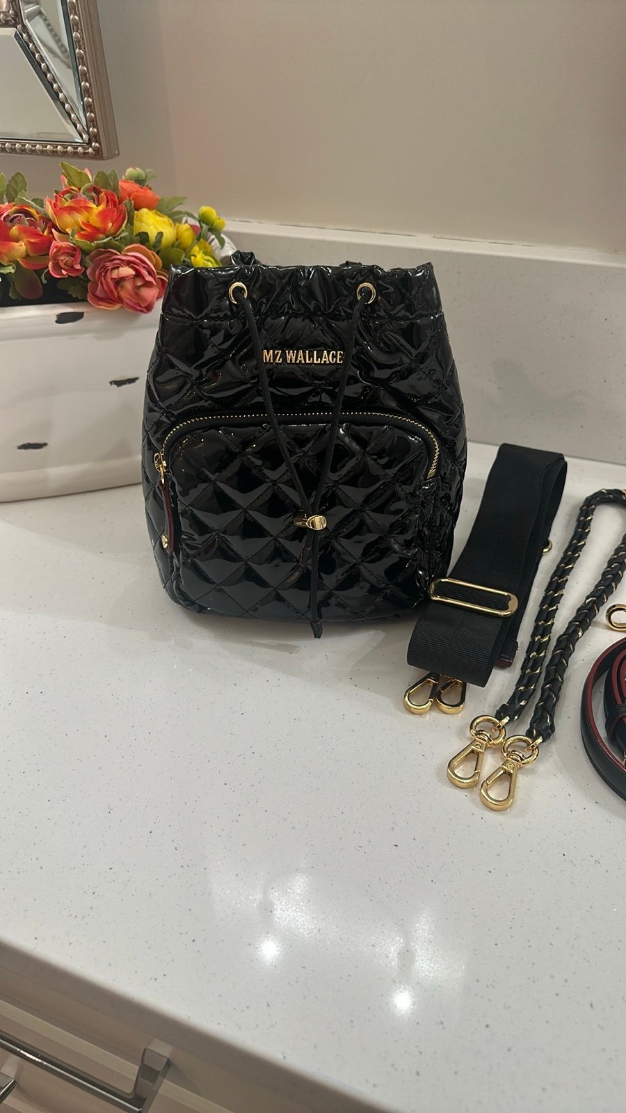 MZ Wallace Black Patented Quilted bag