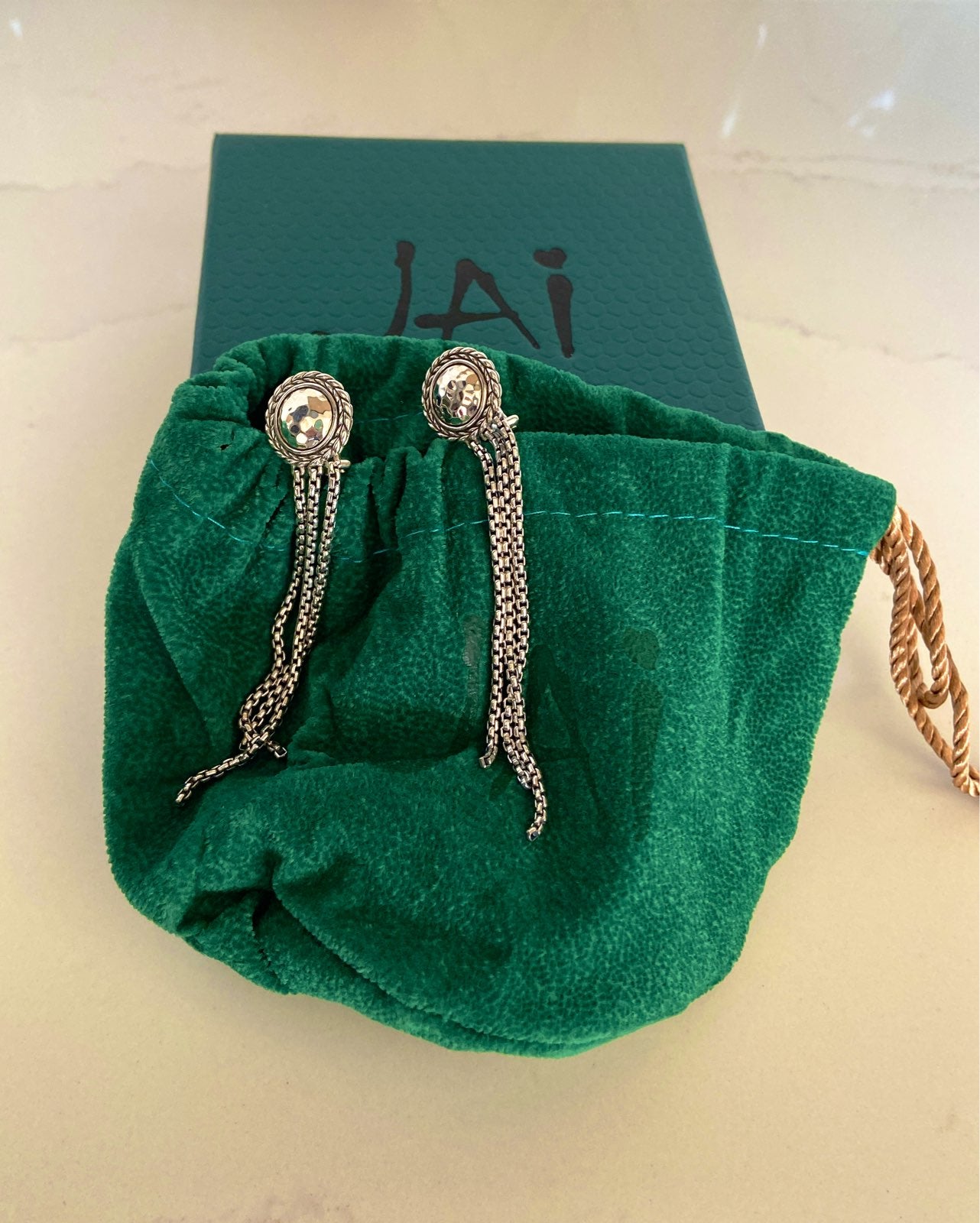 John Hardy JAI Sterling Silver Hammered Disk Fringe Earrings