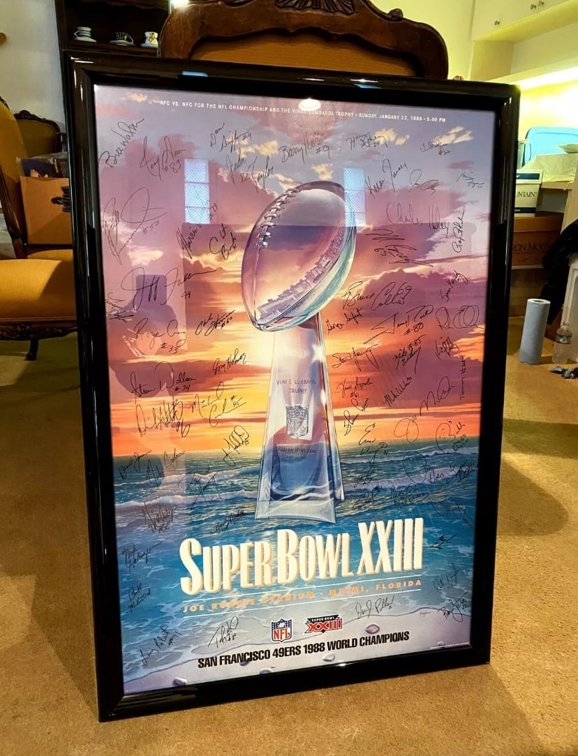 RARE 1989 Super Bowl 23 49ers vs. Bengals Signed by 49ers Team Framed Poster