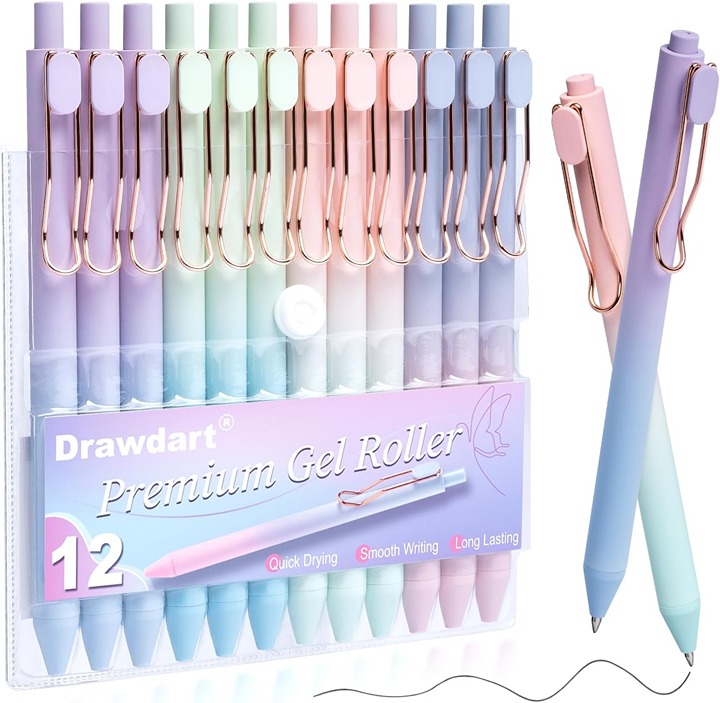 Gel Pens, 12 Pcs Smooth Writing Pens No Bleed & Smear, Black Ink Cute P