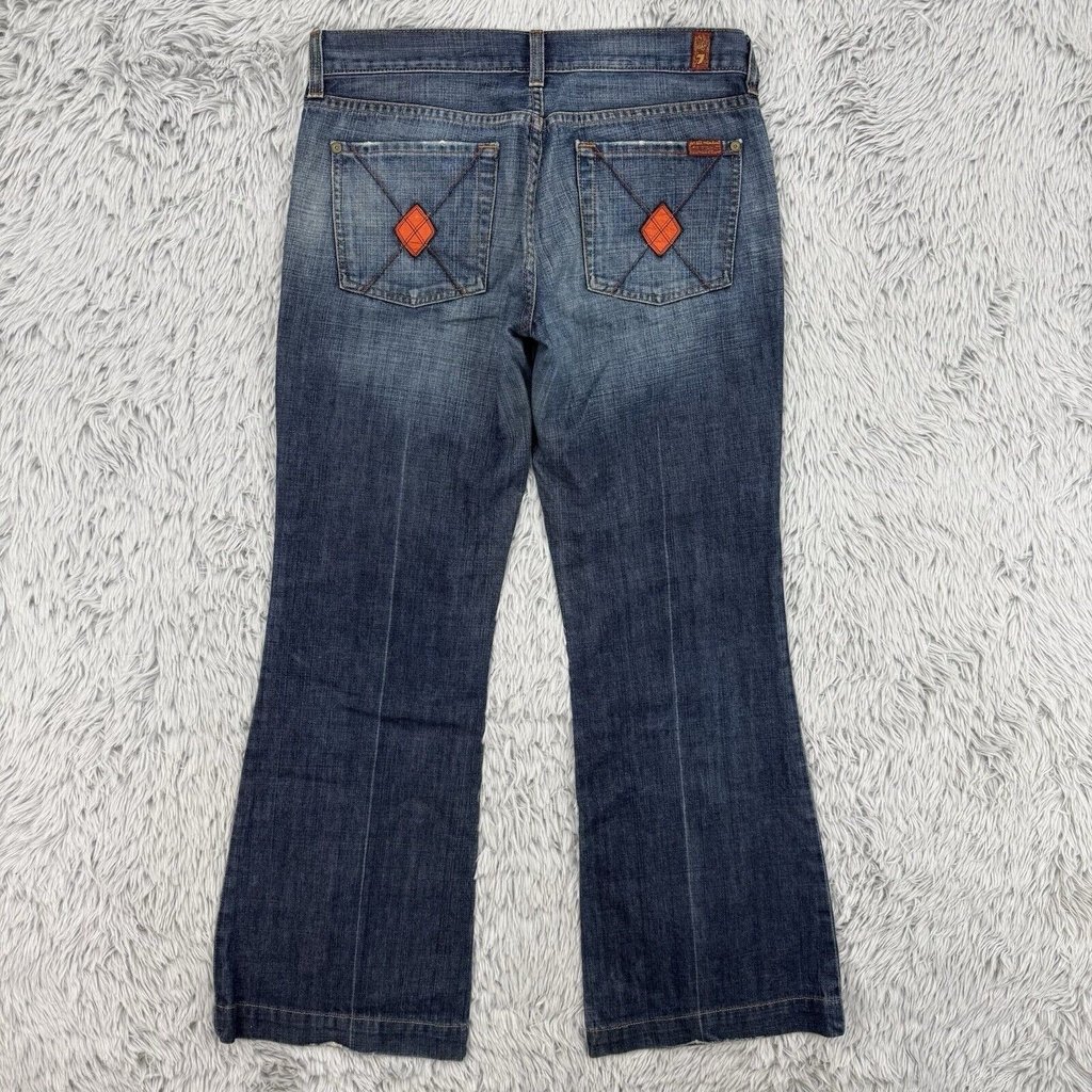 7 For All Mankind Jeans Women's 32.5x30 Dojo Flare Leg Made In USA Argyle Pocket
