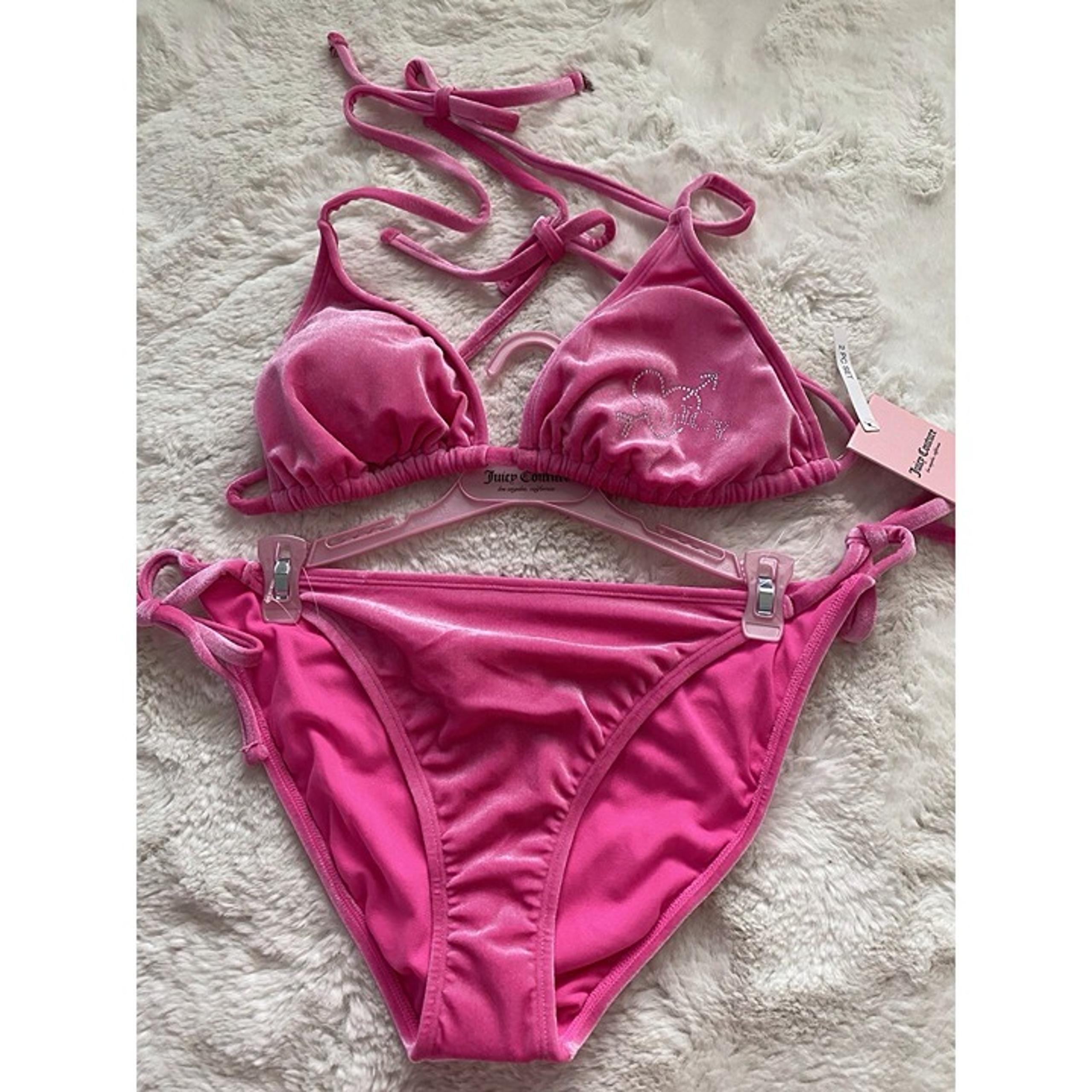 Juicy Couture Heart Rhinestone Bikini Set Ladies Women’s Sz XL Pink Mage Velvet