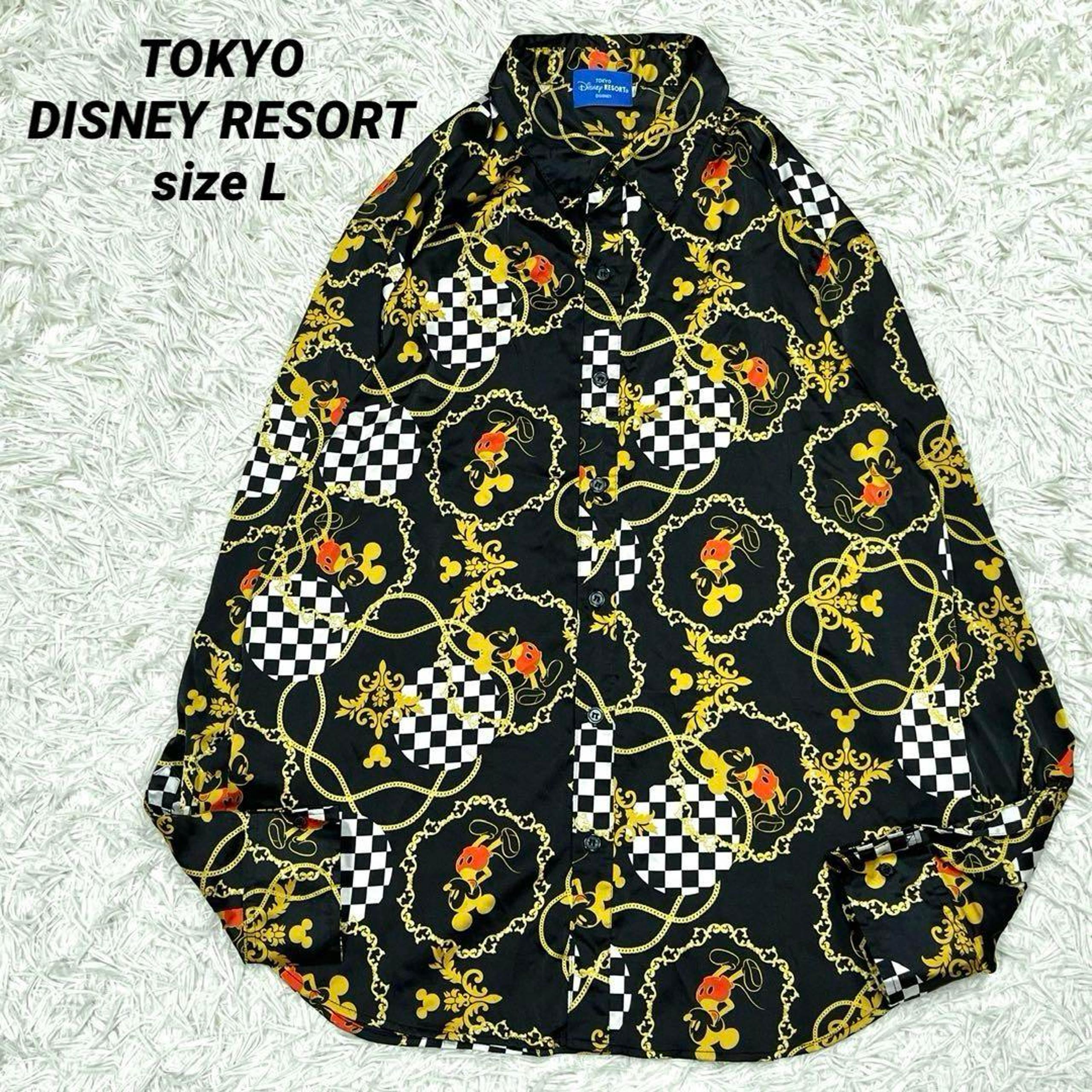 Excellent Condition✨ Tokyo Disney Resort Mickey Mouse All-Over Print Scarf Shirt Black