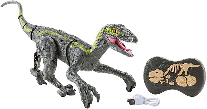 Velociraptor with Rechargeable Battery and Fossil-Shaped Remote Control - NIB