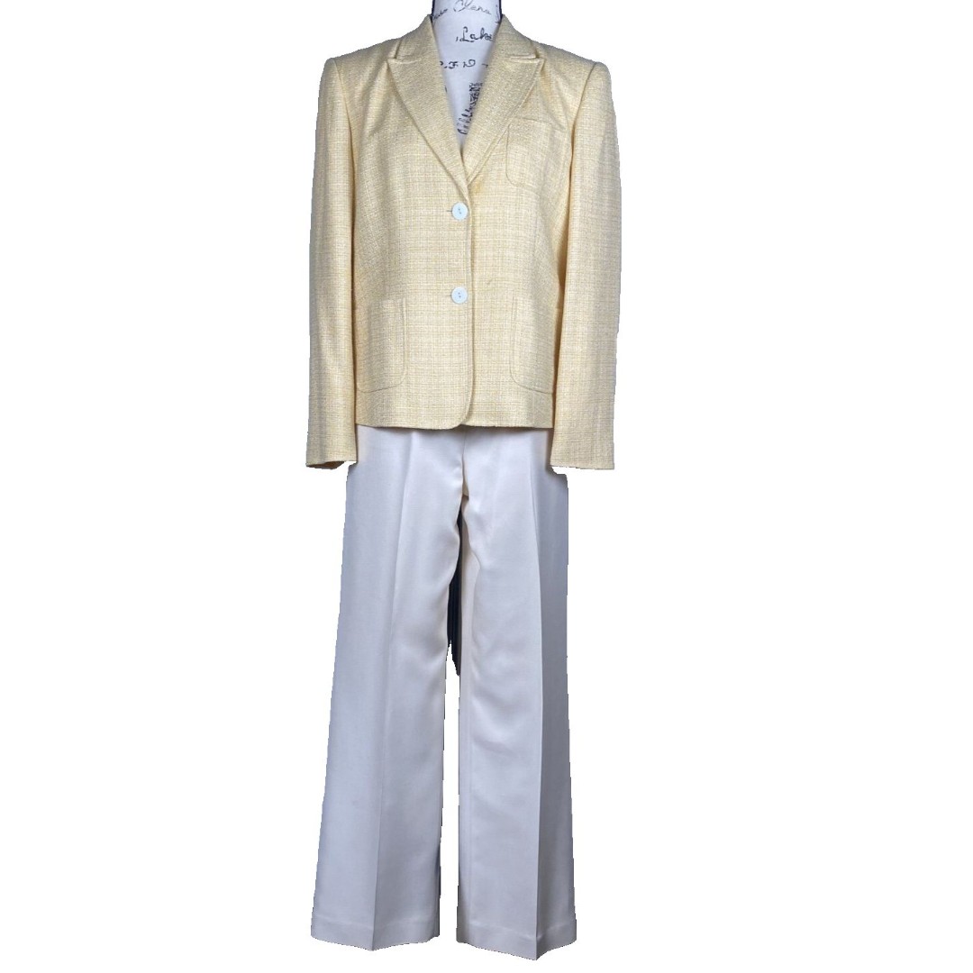 Talbot's Sz 10/12 Dress Pants/Jacket Pale Yellow Long Sleeve Lapel