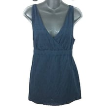 Vintage Tommy Hilfiger Navy Eyelet V Neck Belted Top Size Large