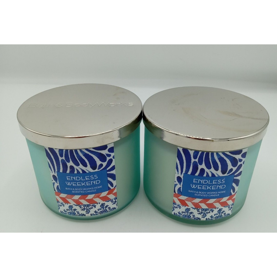LOT OF 2 BATH & BODY WORKS ENDLESS WEEKEND 3 WICK CANDLES 14.5 OZ