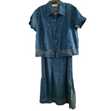 J.A. Studio Vintage Two Piece Denim Dress and Button Down Shirt Set size Large