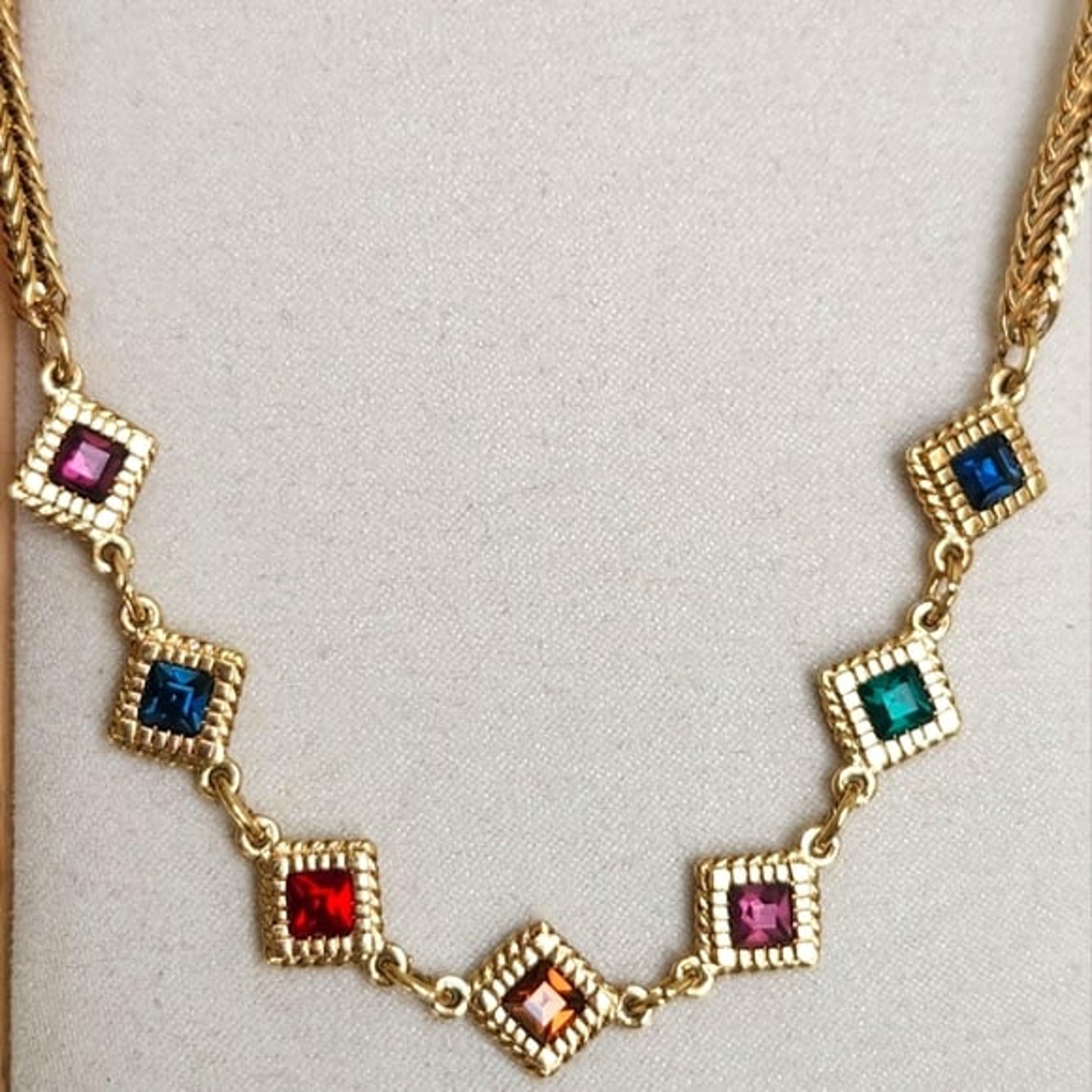 Rare GIVENCHY Runway Adorable Multicolor Gemstone Gold Plated Necklace
