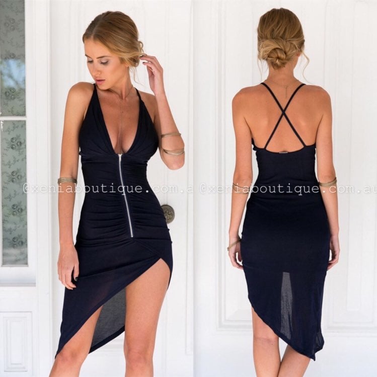 Xenia Navy Blue Asymmetrical Dress