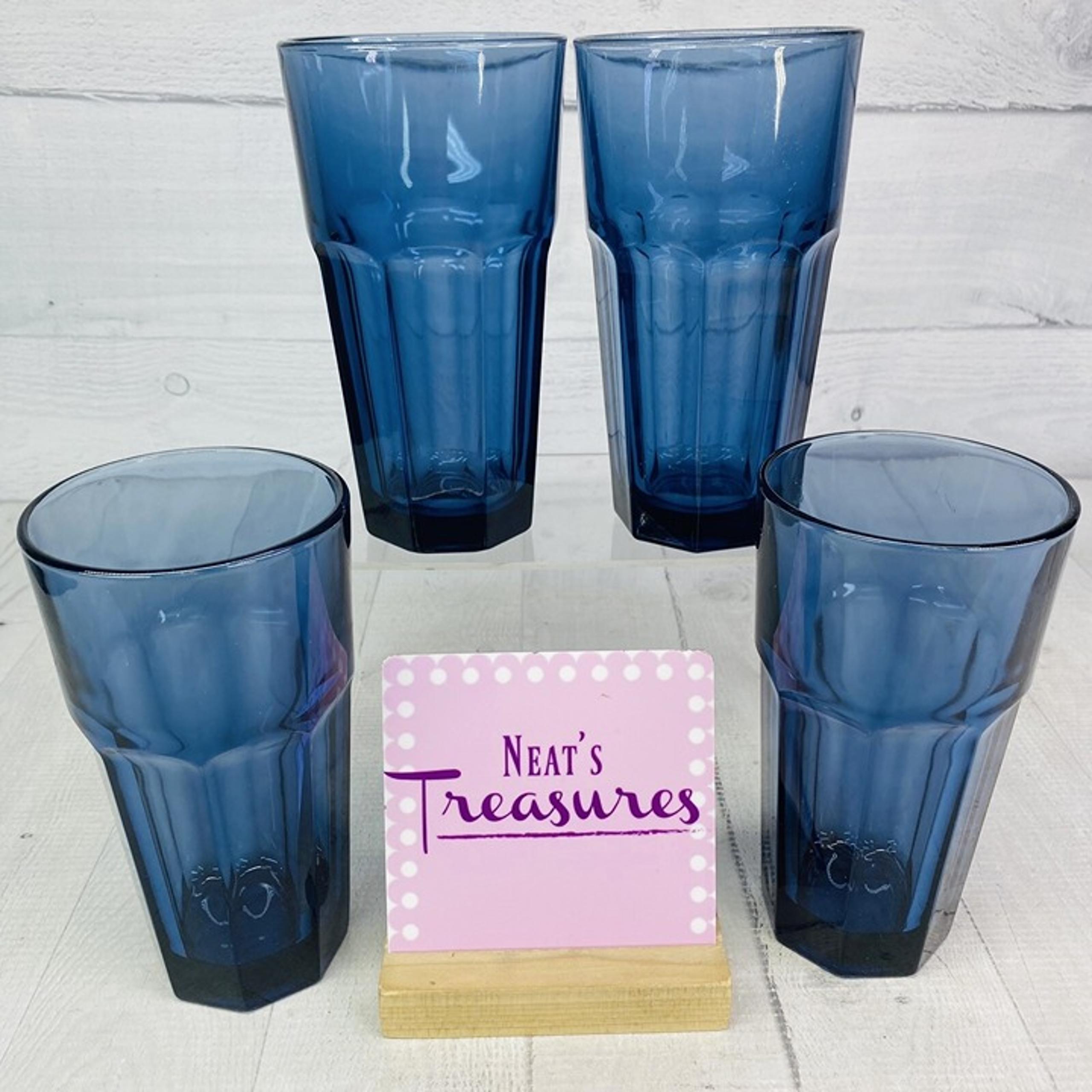 Libbey DURATUFF GIBRALTAR Dusky Blue Cooler Glass Panel Tumber Glasses  Set 4
