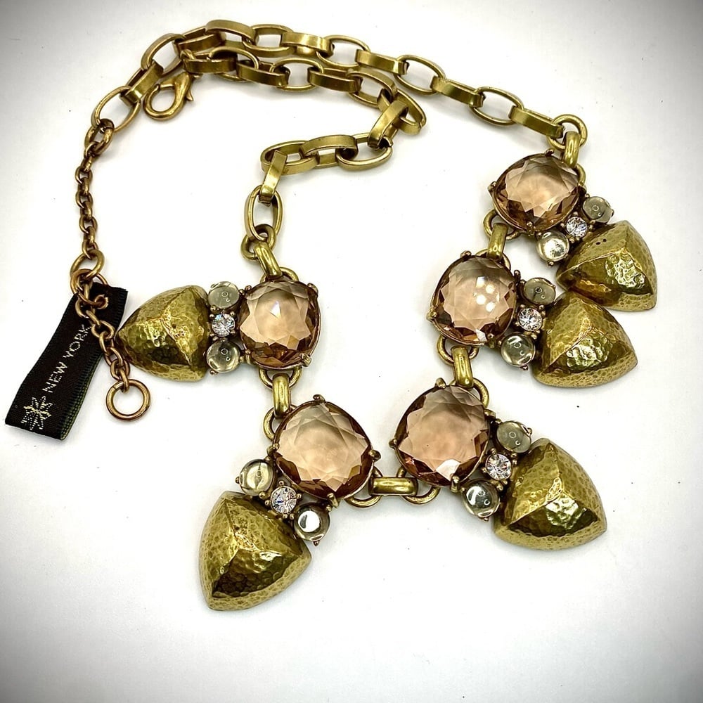 GERARD YOSCA- vintage statement necklace with large hammered brass and crystal