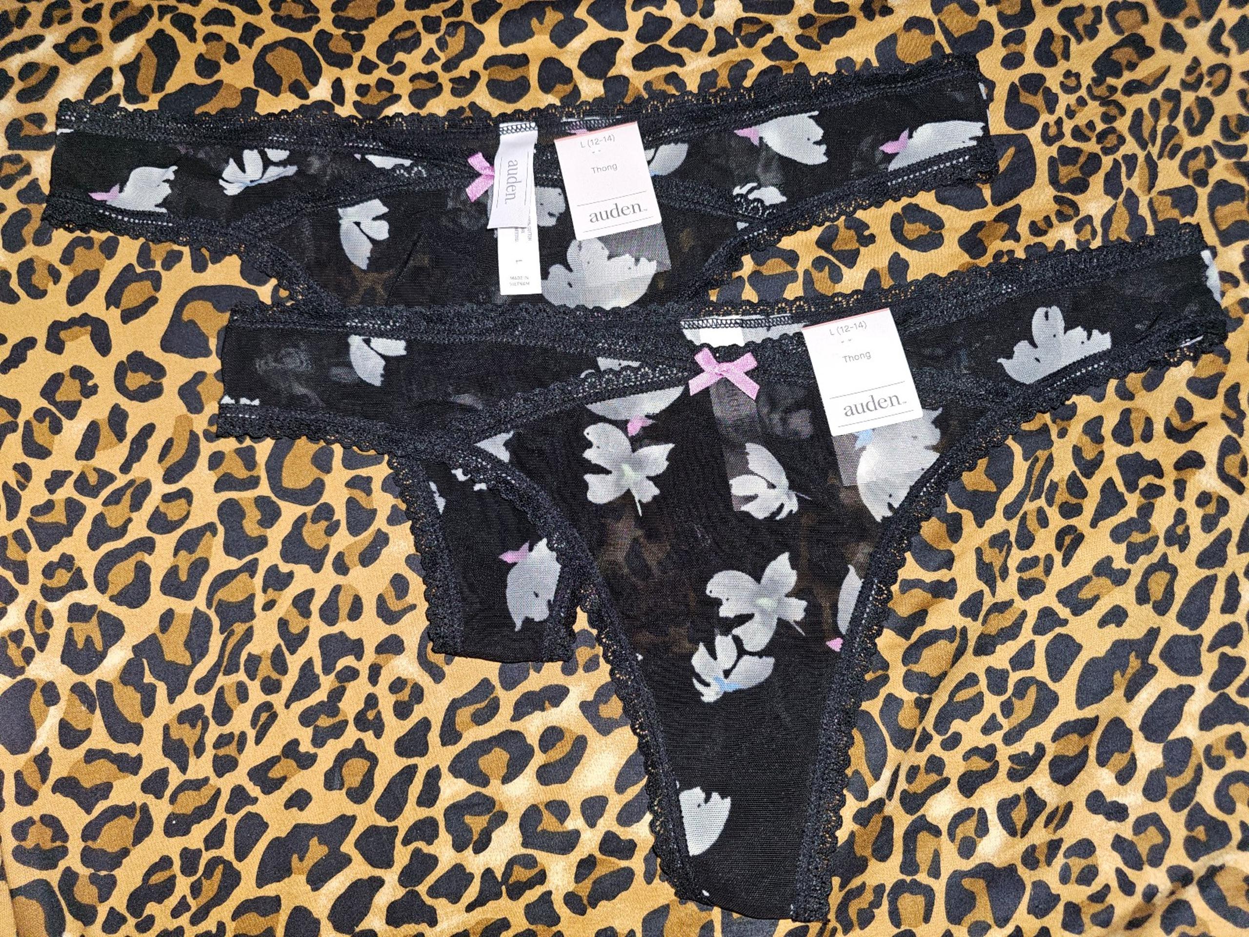 AUDEN SZ.Large  Women's Panties Mesh Thong Low Rise Floral Black 2 Pack