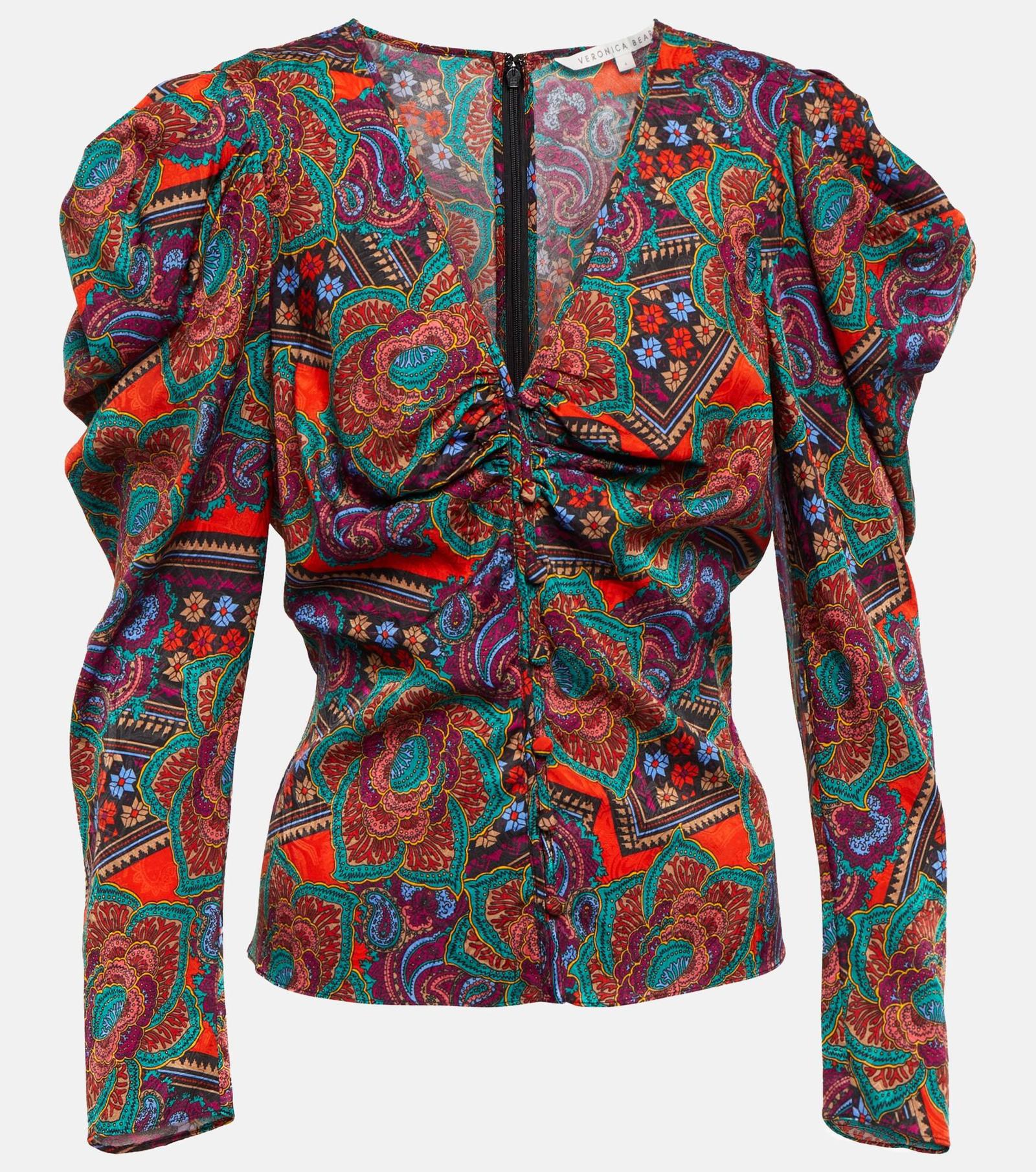NWOT Veronica Beard Simmons V-neck Puffed Sleeve Silk Fitted Blouse SIZE 10