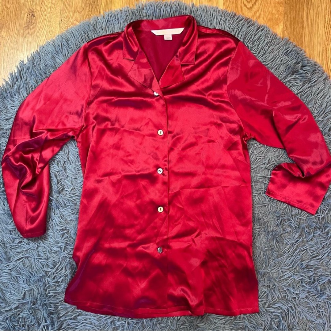 Vintage Victoria's Secret Red Silk Button Front Pajama Top Size M