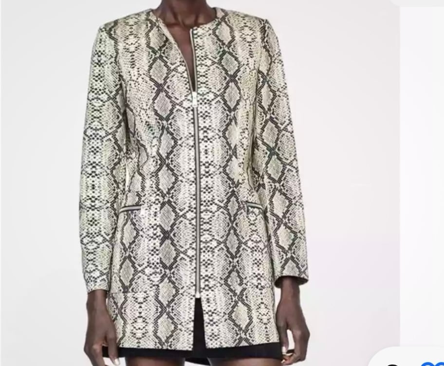 ZARA. Snakeskin Print Frock Coat. Mini. Zipper Closures on front & pockets.SZ S.