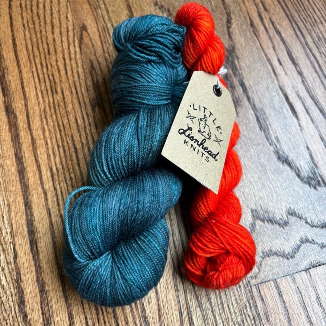 Little Lionhead Knits Sock Set Yarn Bundle Teal Red Orange Tonal Dark Cottage