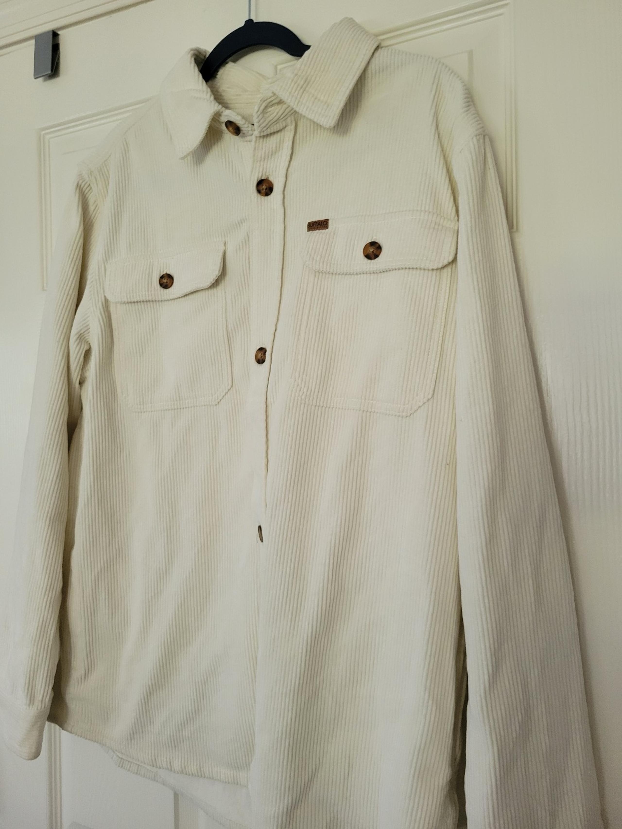 Buffalo David Bitton Cream Thick Corduroy Long Sleeve Buttondown Shirt Shacket