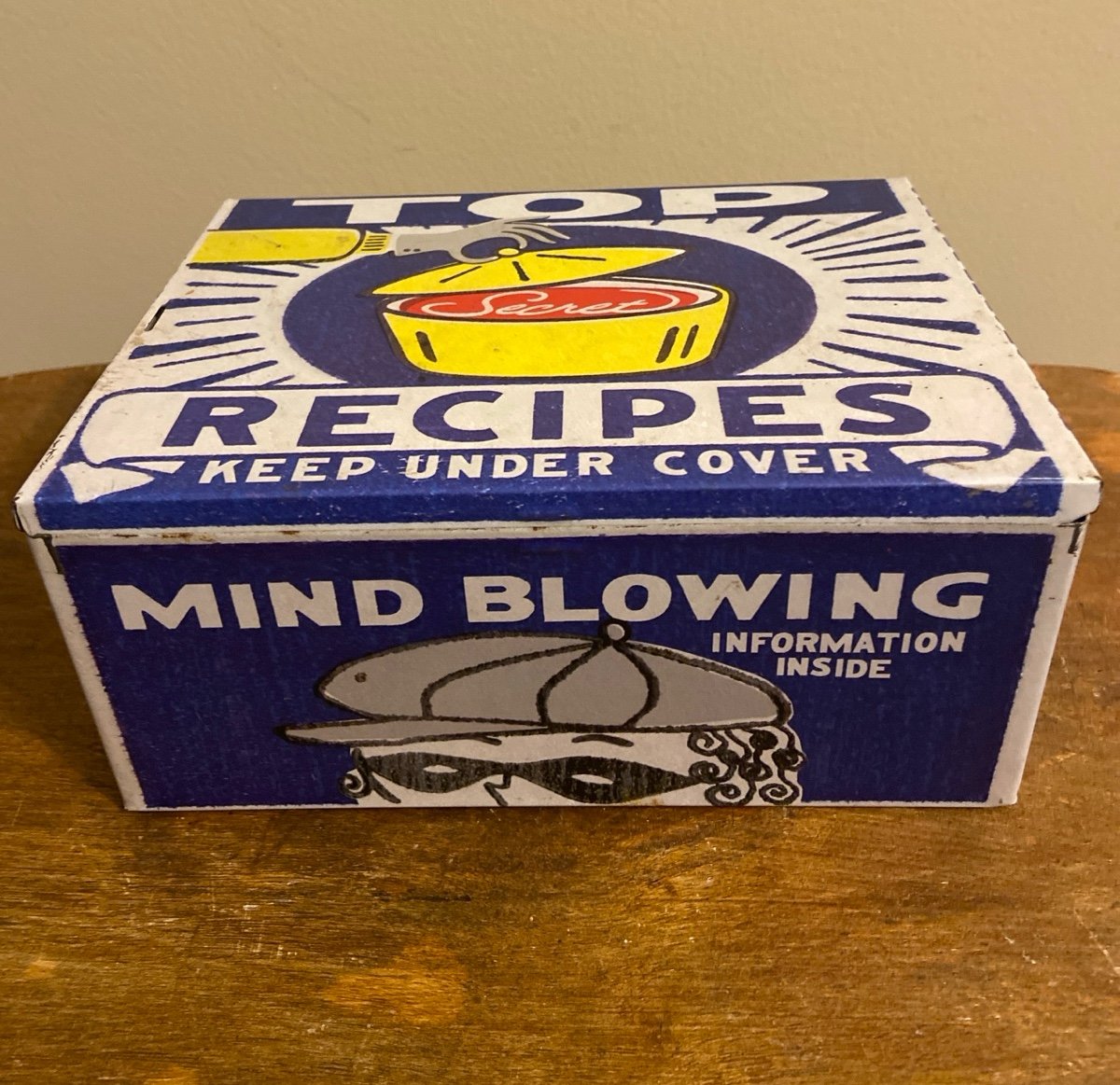 Vintage Blue Q TOP SECRET RECIPES Tin Recipes Cigar Box