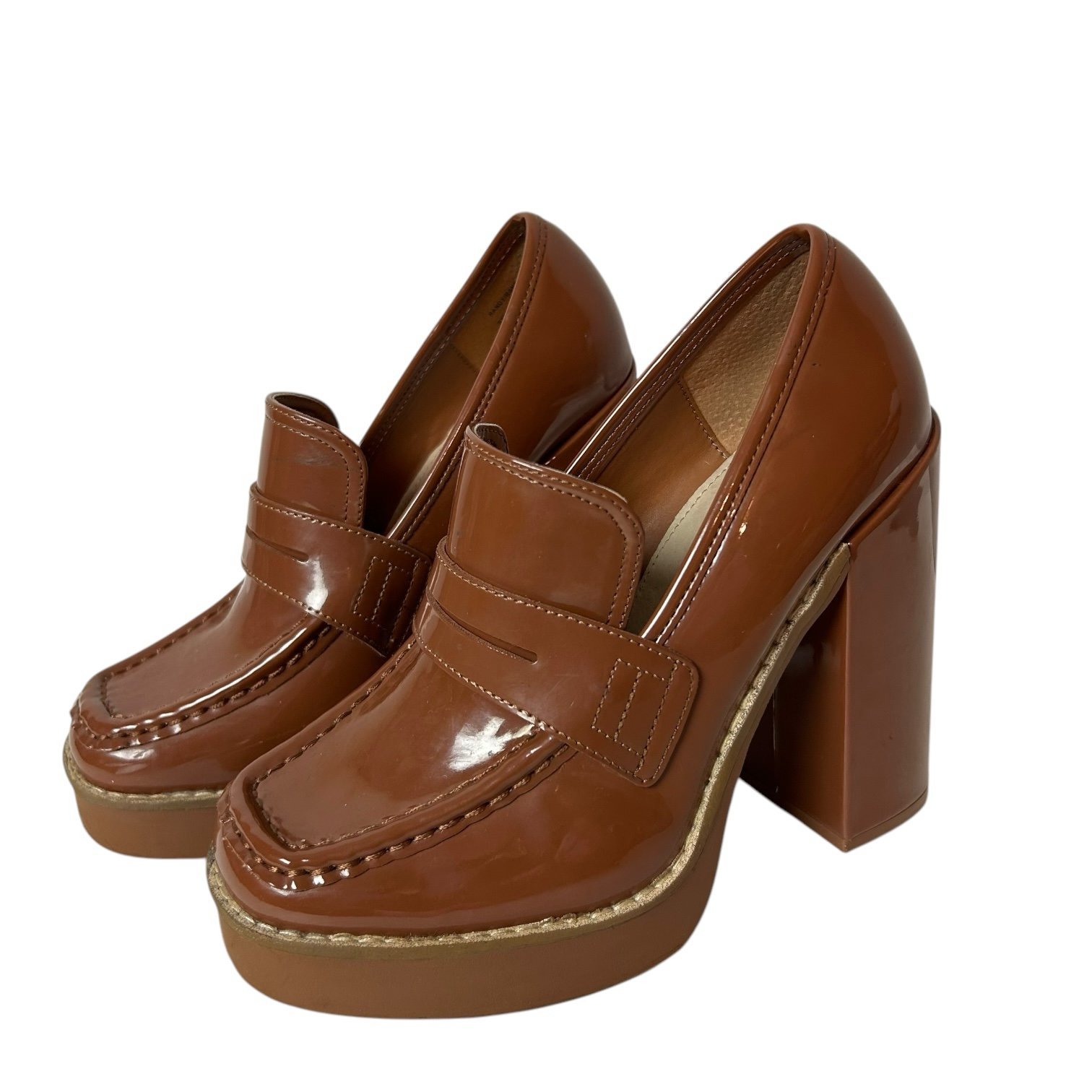 Steve Madden Platform Heels Randy Shoes Cognac Patent Leather Y2K Womens Sz 7M